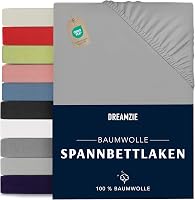 Dreamzie Elasztikus Pamut Lepedő - 80x190/200 cm Szürke Jersey Pamut Gumis Lepedő, Légáteresztő, Tartós, Oeko-Tex Minősített Ágynemű 1