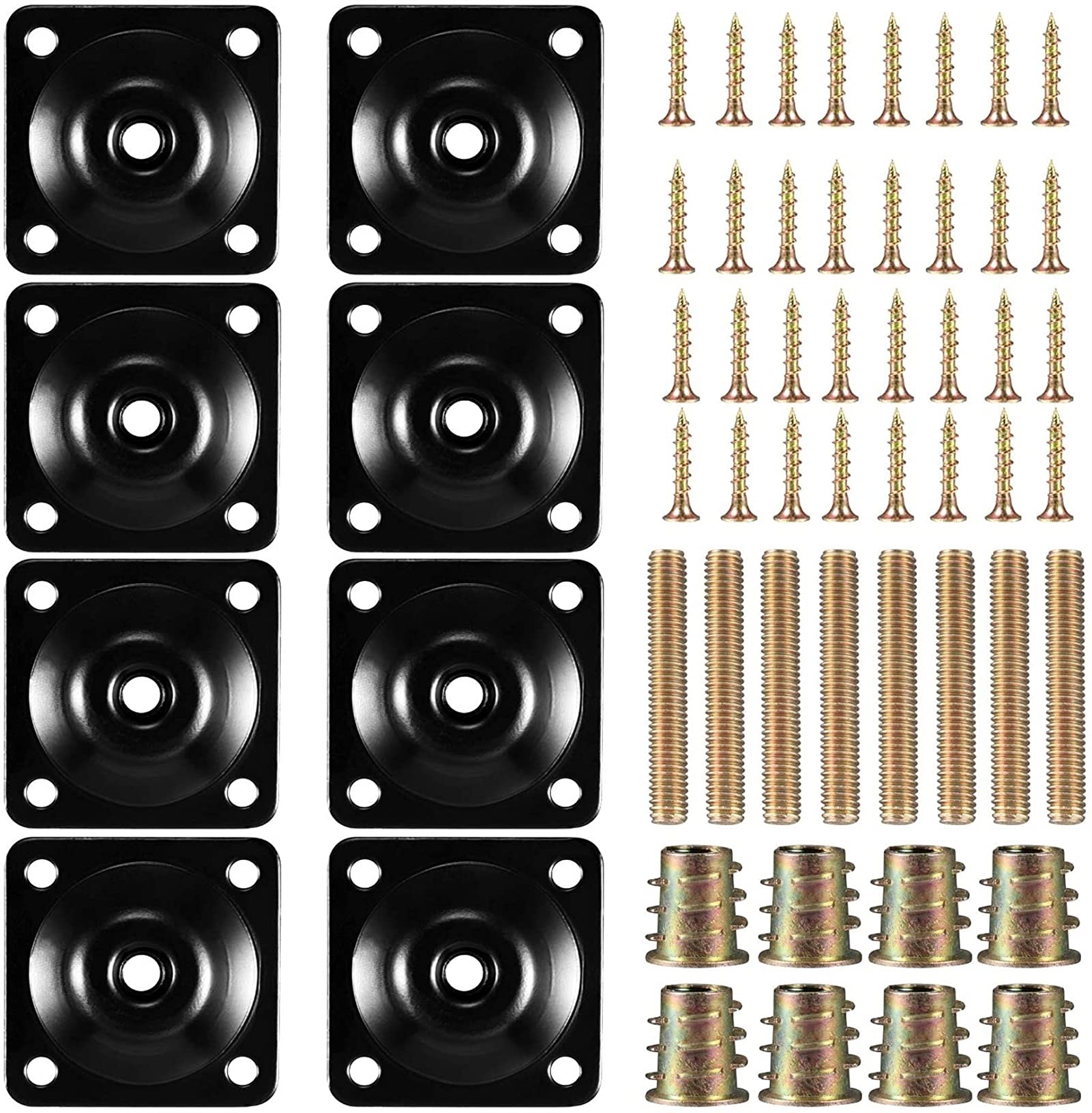Generic 8pcs Leg Mounting Plates Furniture Leg Attachment Plates Furniture Fixing Plates Sofa Legs with Hanger Bolts Screws