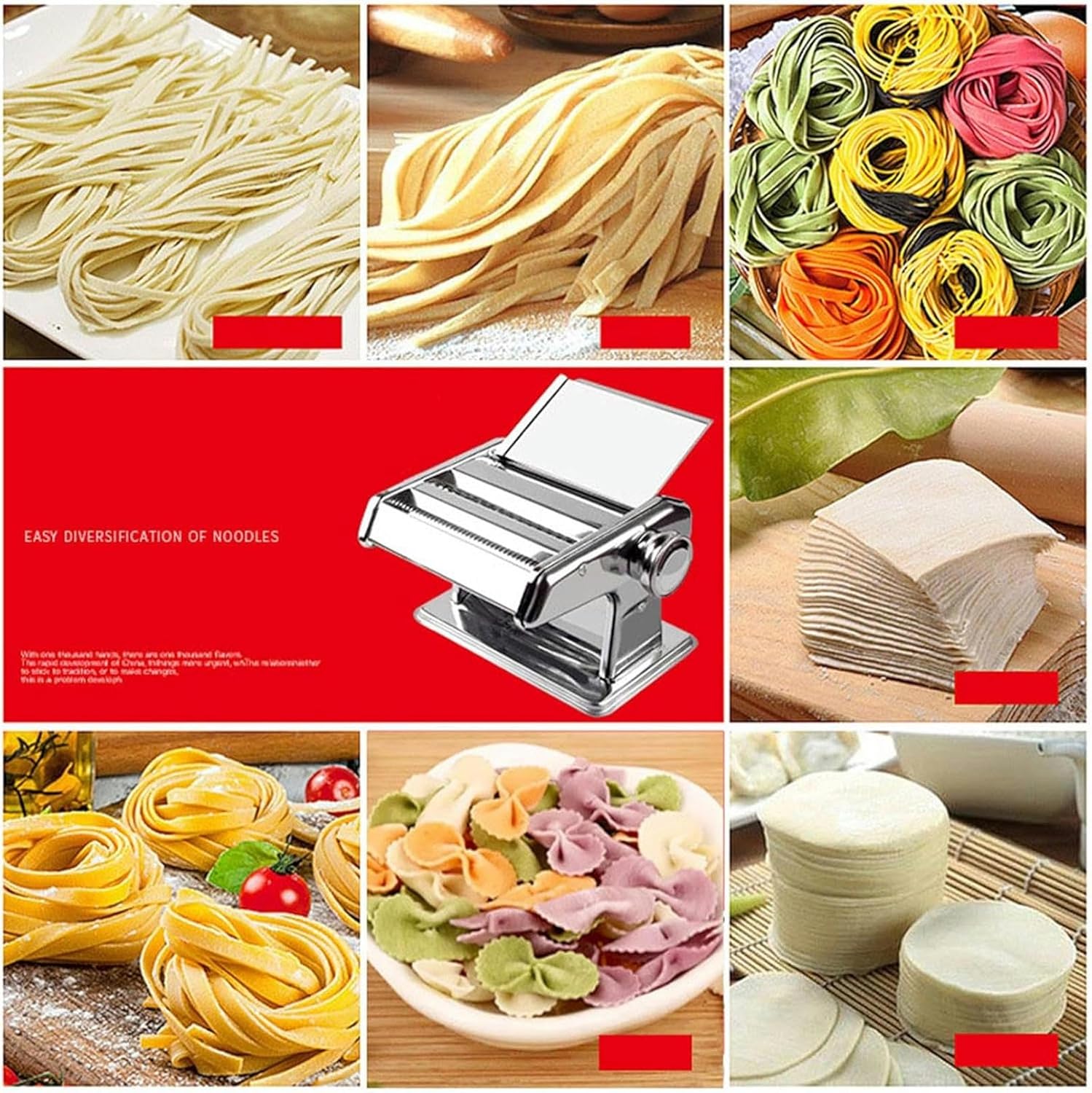 Wzglod 3 in 1 Manual Pasta Machine, Stainless Steel Roller Pasta Maker, with 3-5Mm Cutting Dies for Home