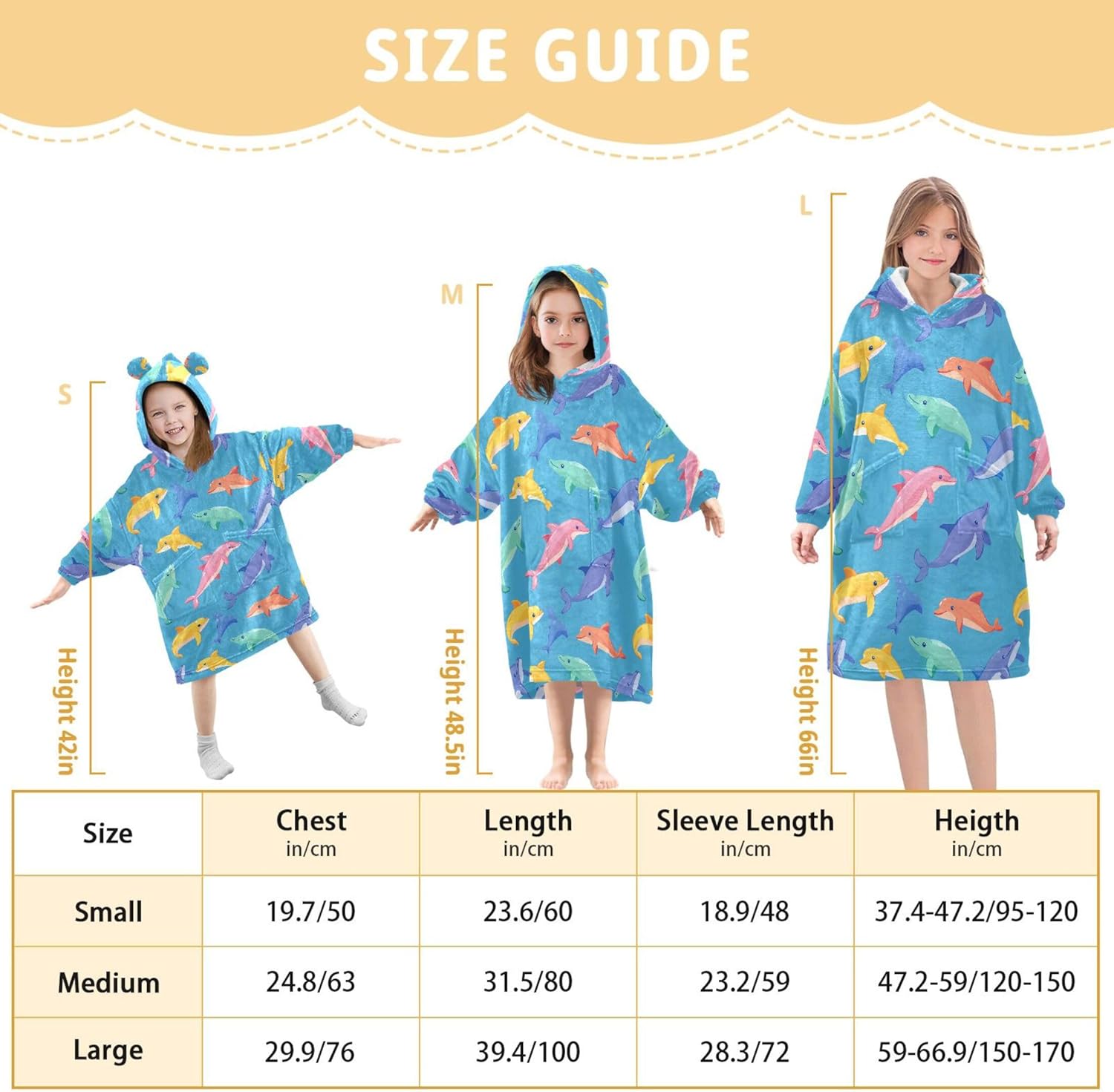 Dolphins Animal Kids Wearable Blanket Hoodie with Pocket and Sleeves for Toddlers, Cute Hoodies Girls Boys B0403827