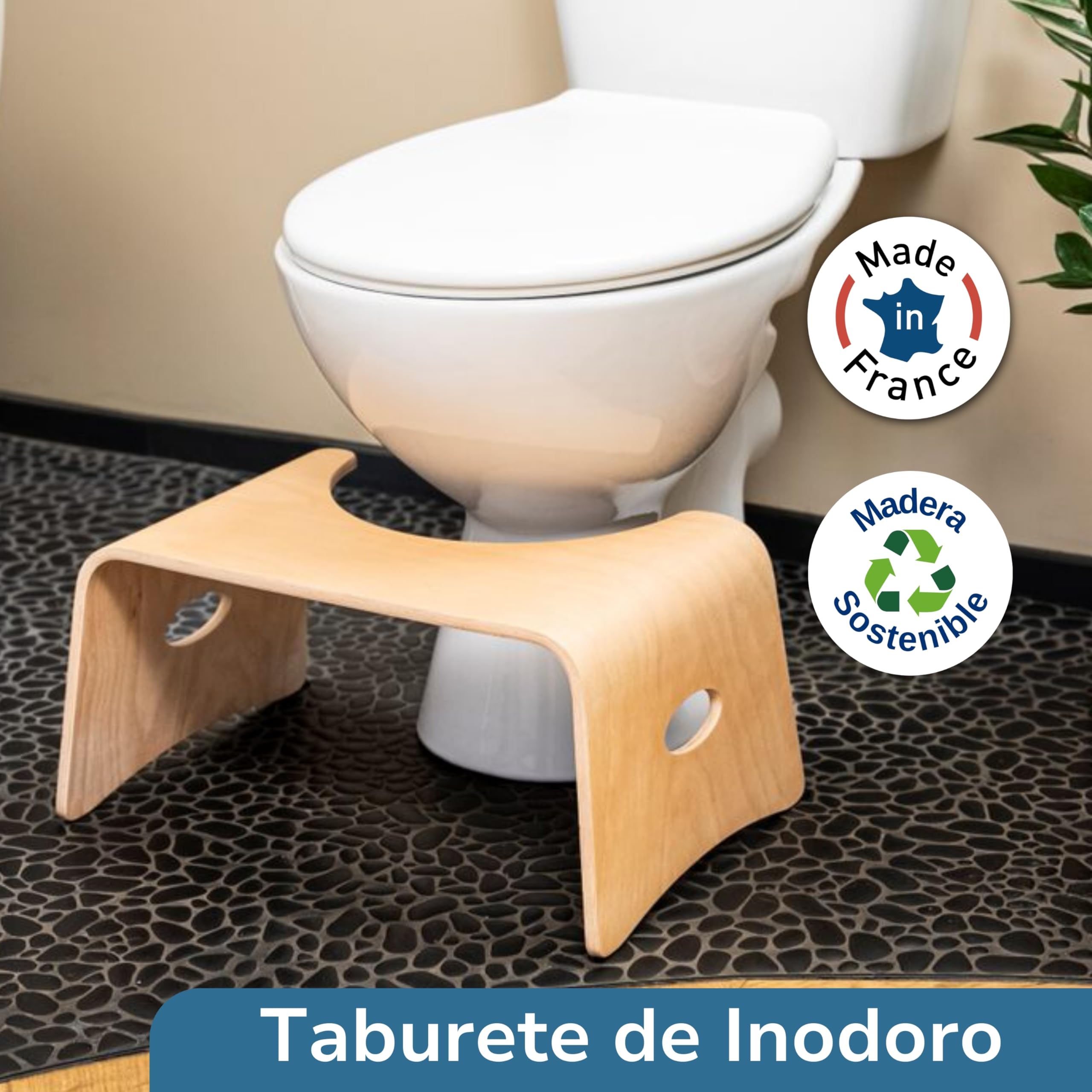 Well Care Taburete de Baño de Madera barnizada - Reposapiés fisiológico de Inodoro para Adulto - Favorece la posición Squatty contra el estreñimiento en el WC
