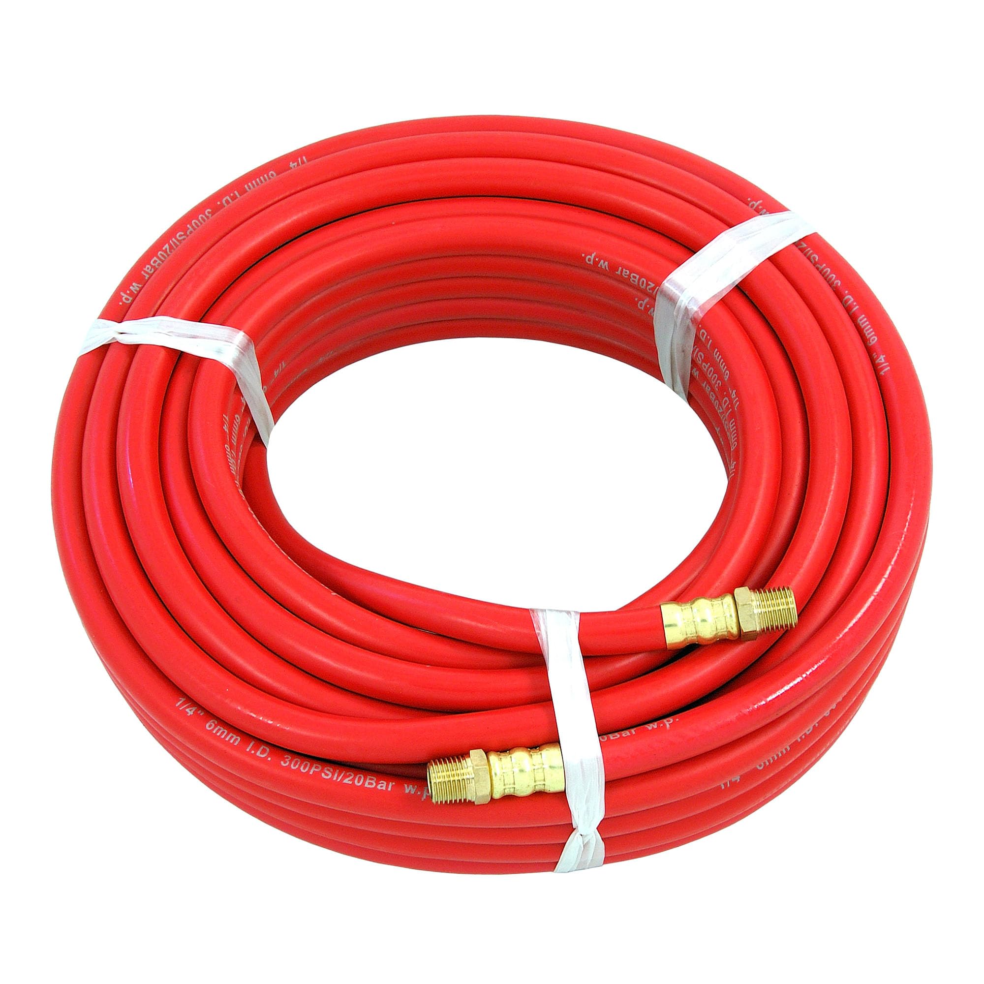 Neilsen Red Ct1910 1/4In. X 50Ft Rubber Air Hose - Flexible And Pliable, 1/4In. Bsp Brass Fittings, 300 Psi Working Pressure, 900 Psi Burst Pressure