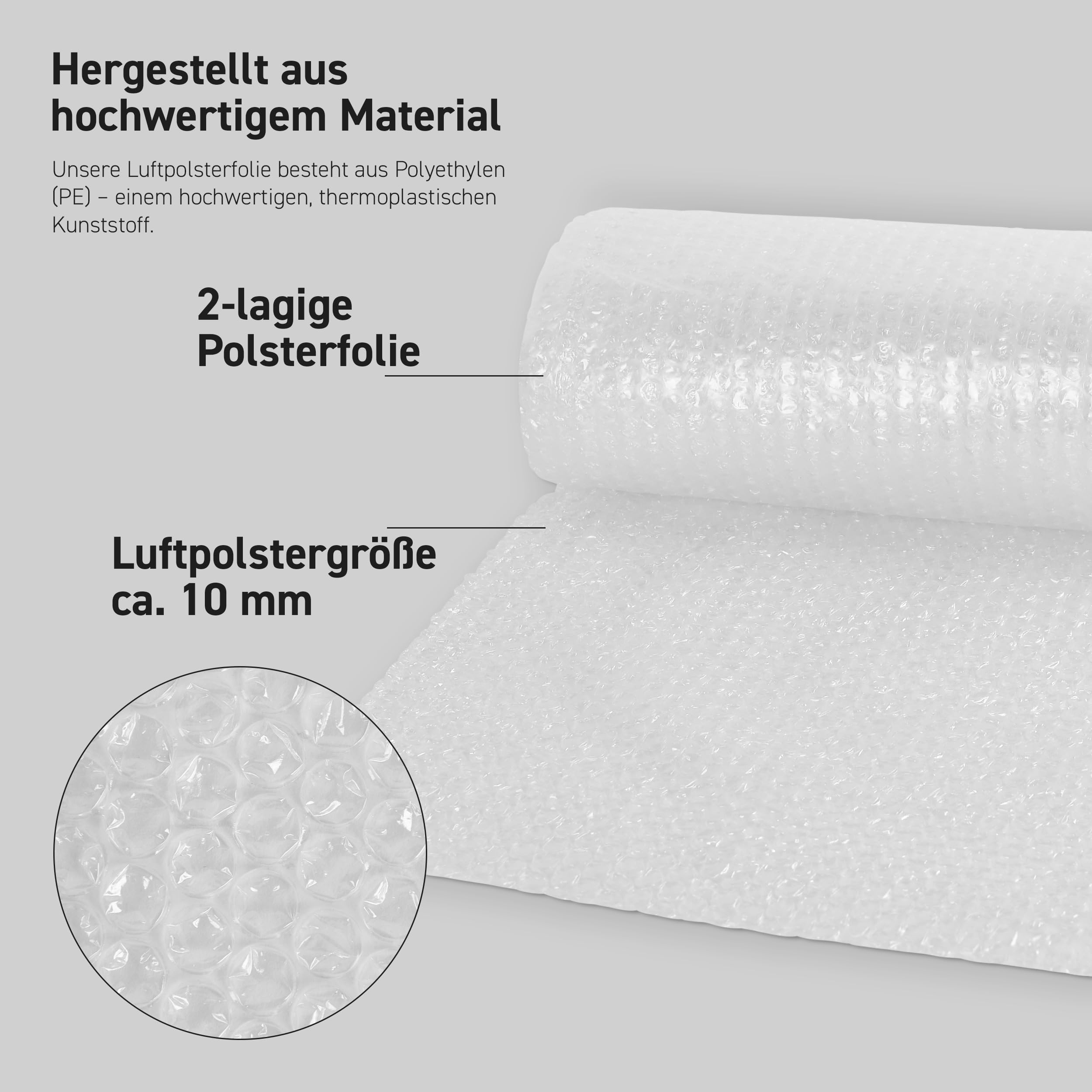 Rotolo di pluriball Premium 50 m – Made in Germany – Imbottitura 60 my per trasloco e spedizione – Pellicola a nodi (30, 40 cm x 10 m)