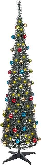 The Christmas Workshop 84700 6ft Pre-Lit Christmas Tree/Traditional Green Artificial Christmas Tree/Pre-Decorated Pop-Up Tree / 60 LED Warm White Light Bulbs & 60 Baubles