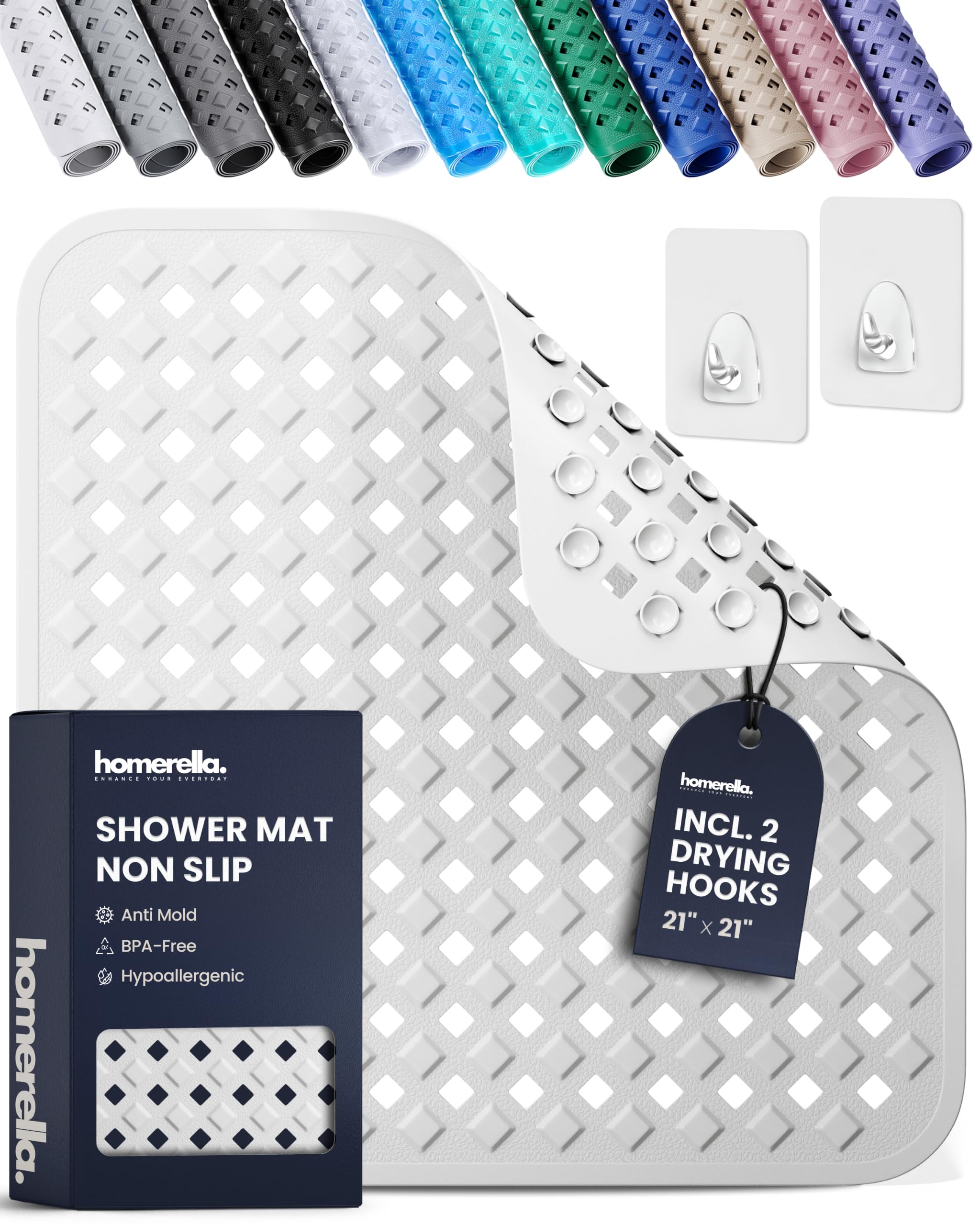homerella Square Shower Mat Non Slip Anti Mold 21x21 Anti Slip Shower Mat