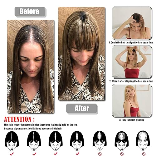 Miniatura 6 de JGS1996 Toppers para el cabello para mujer, cabello humano real con flequillo, pelucas de cabello humano 100% Remy, piezas de cabello para adelgazar