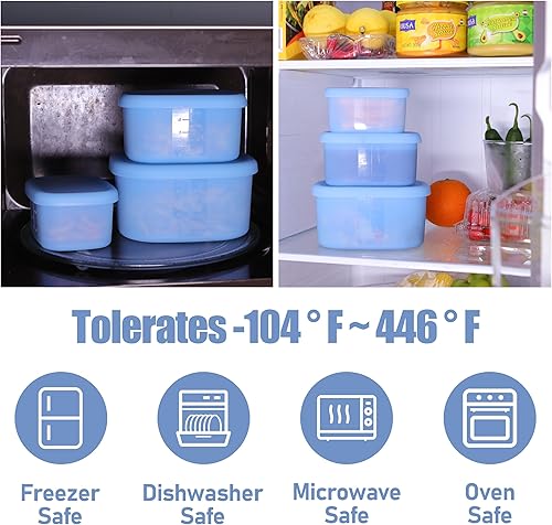 Miniatura 4 de Viotiin Recipientes de silicona para almacenamiento de alimentos con tapas herméticas, juego de 6, 8 onzas, 16 onzas + 24 onzas, contenedor anidable