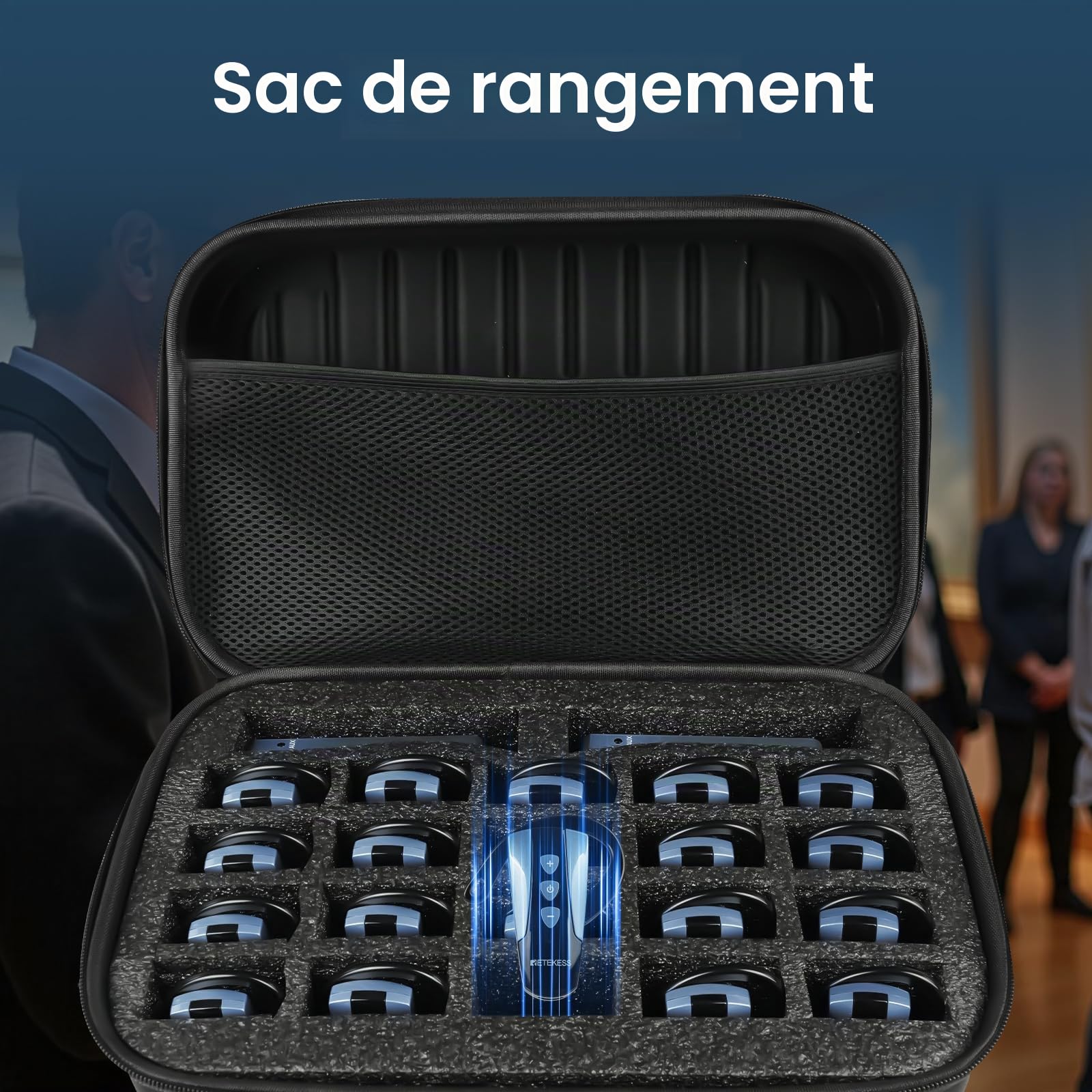 Retekess TT106S Système de Guide Touristique sans Fil, Récepteur à Crochet d'Oreille, 2.4G, Commande à Touche Unique, Port de Chargement USB, avec Sac de Rangement (2 Emetteurs, 20 Récepteurs)