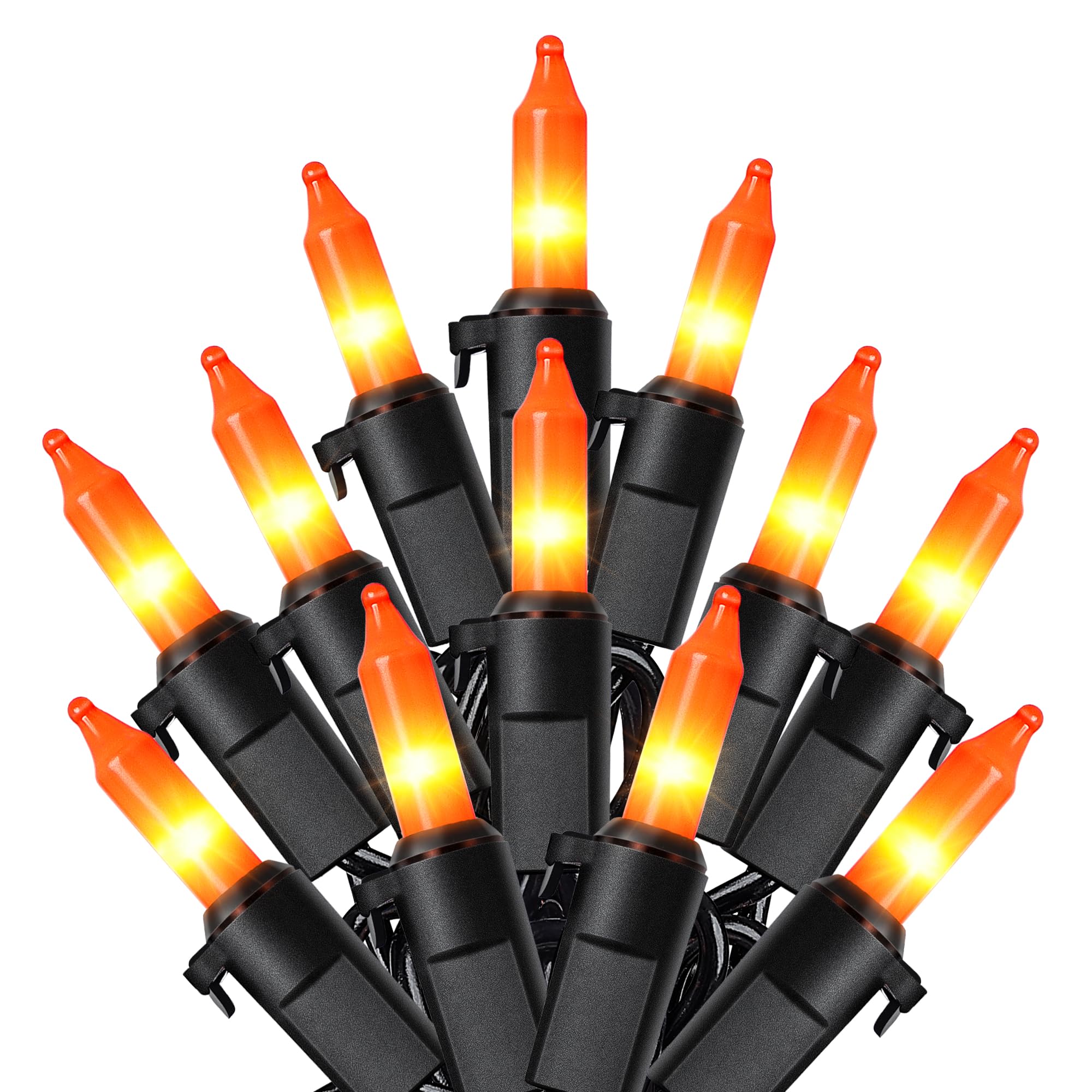 HEYFUNi Orange Halloween Lights,13ft 50-Count Incandescent Halloween Mini String Lights with Black Wire, Orange Christmas Lights Waterproof for Outdoor,Indoor,Patio,Home,Fall,Party Decor
