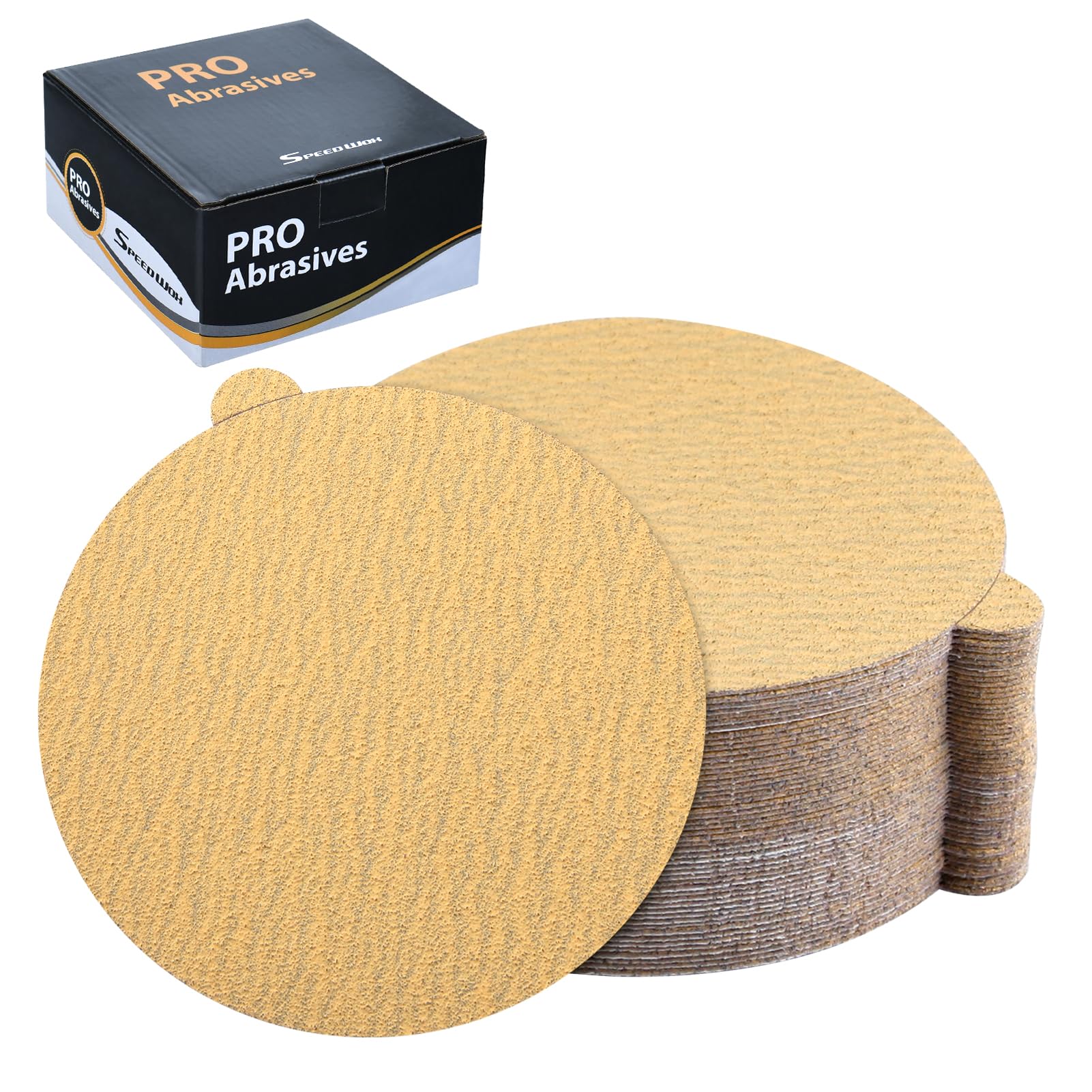 SPEEDWOX 50PCS 5" Gold PSA disques de ponçage 80 Grit auto-adhésif disques de papier de ponçage pour DA Sander Gold PSA disques de ponçage pour ponçage peinture de voiture automobile travail du bois