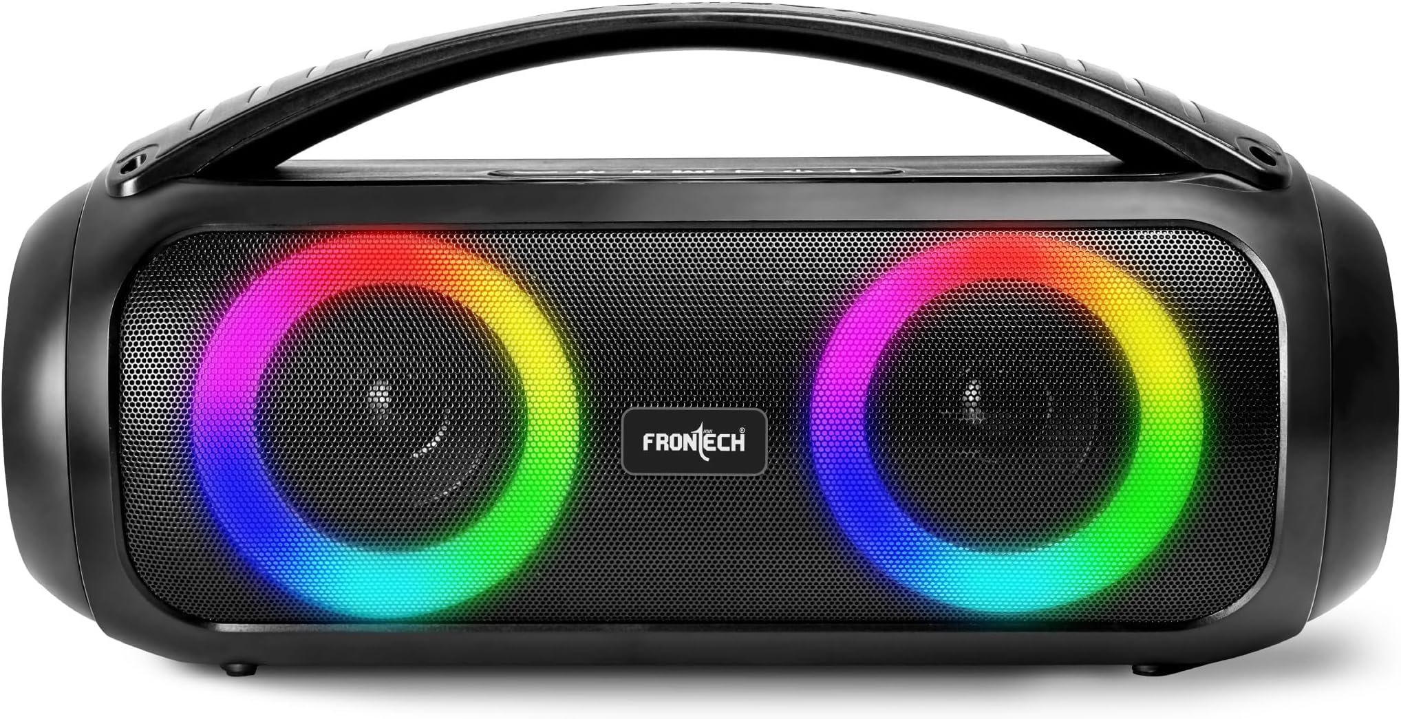 FRONTECH Echo-Boom 252 | 30W Portable BT Speaker | Dual 3” Drivers | RGB Party Lights | TWS & FM Radio | USB/TF/AUX | Powerful Bass | Built-in Handle | 3000mAh Battery | 1 Year Warranty (SW-0252)
