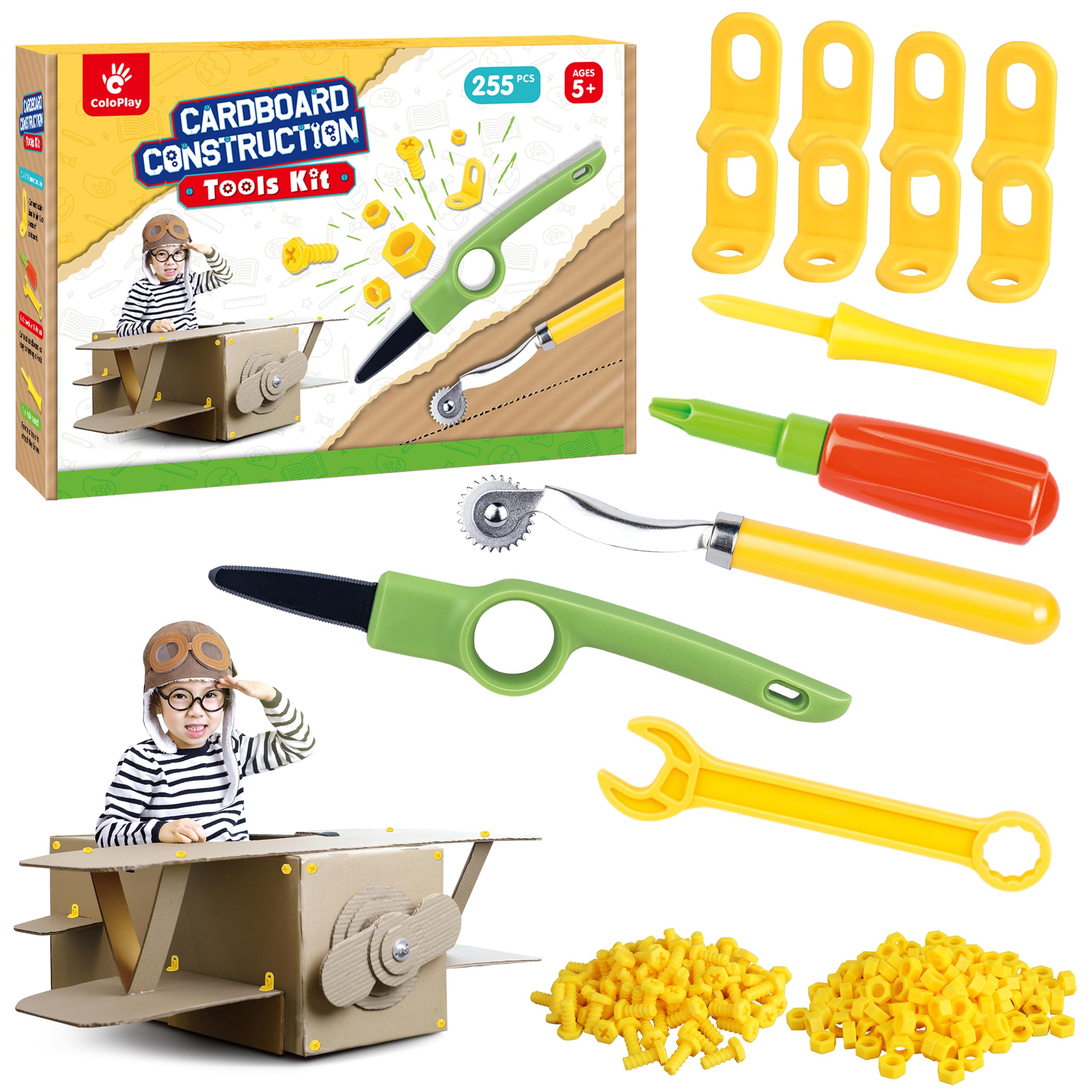 ColoPlay 255 Cardboard Tools for Kids, Cardboard Cutter for Kids, Tools for STEM Educational, Gifts for Boys and Girls Aged 5-12