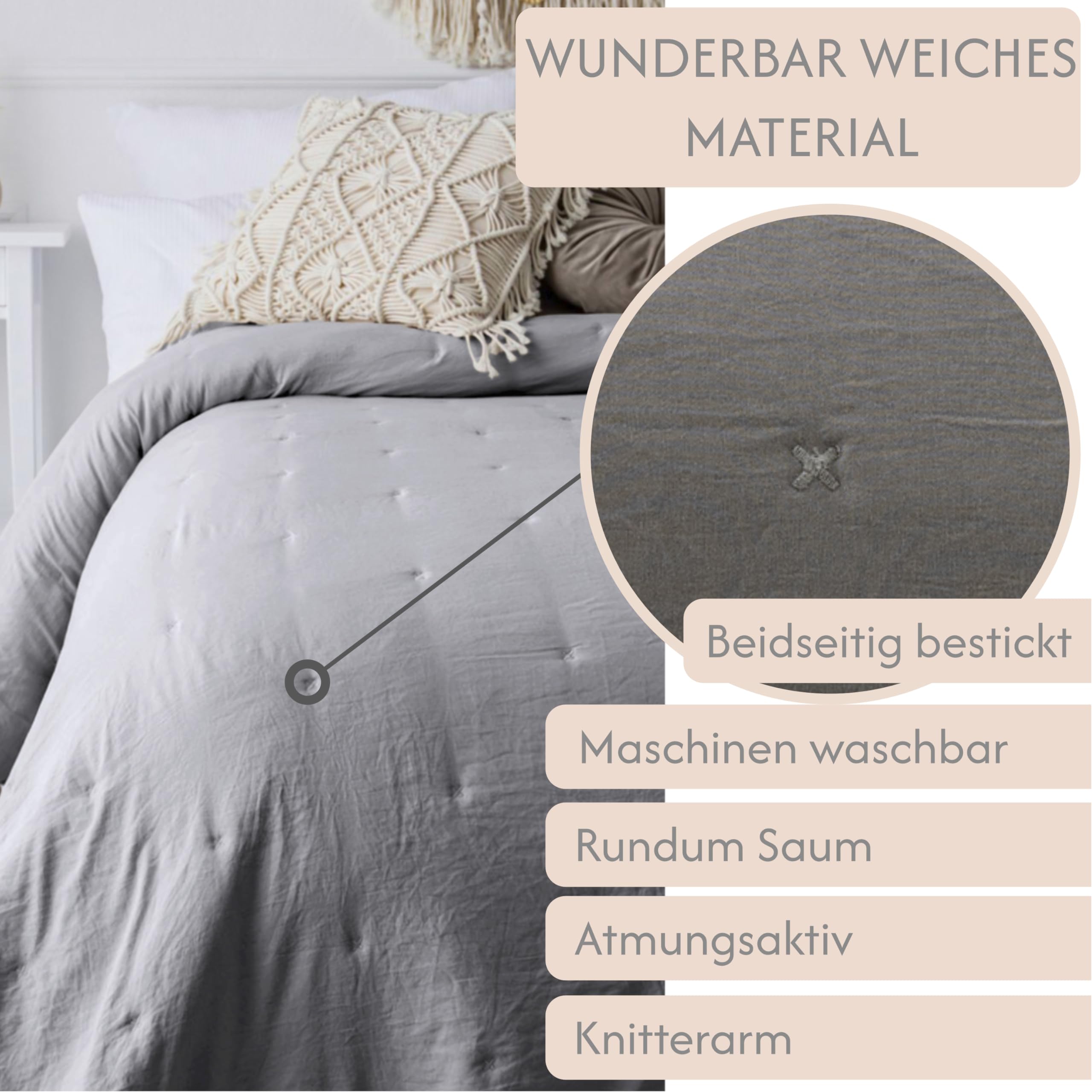 Colcha para cama, 220 x 240 cm, manta para sofá, manta para sofá, manta de día XXL, colcha acolchada (gris)
