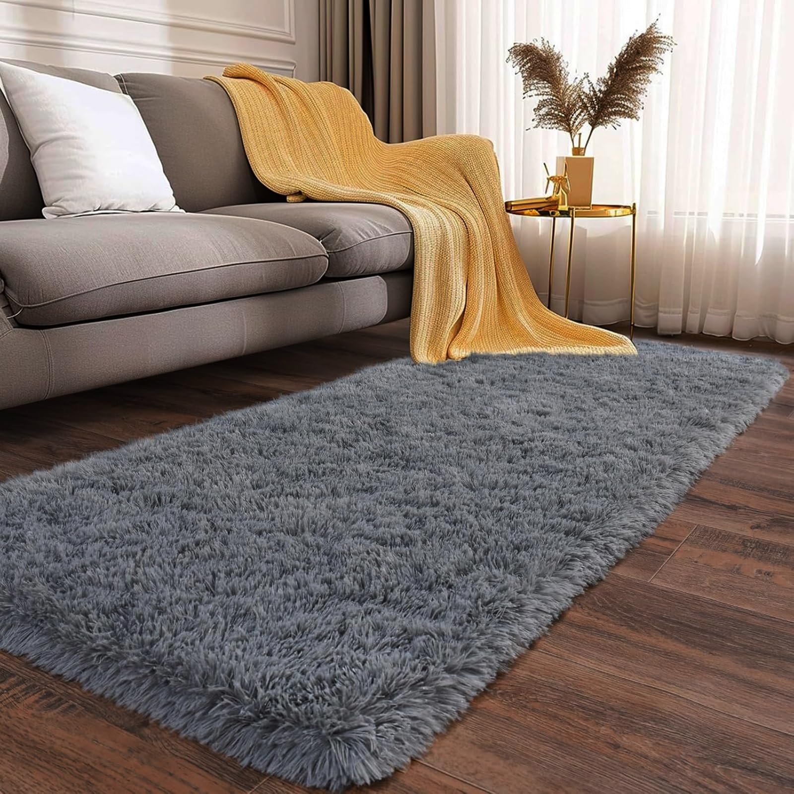 XUEDNGM Alfombra Salon Grande Antideslizante 240 x 300 cm Unicolor Lavable Suave Pila, Antideslizante y Muy Resistente Alfombra Larga Alfombra de Pelo Largo para Sala de Estar, Gris