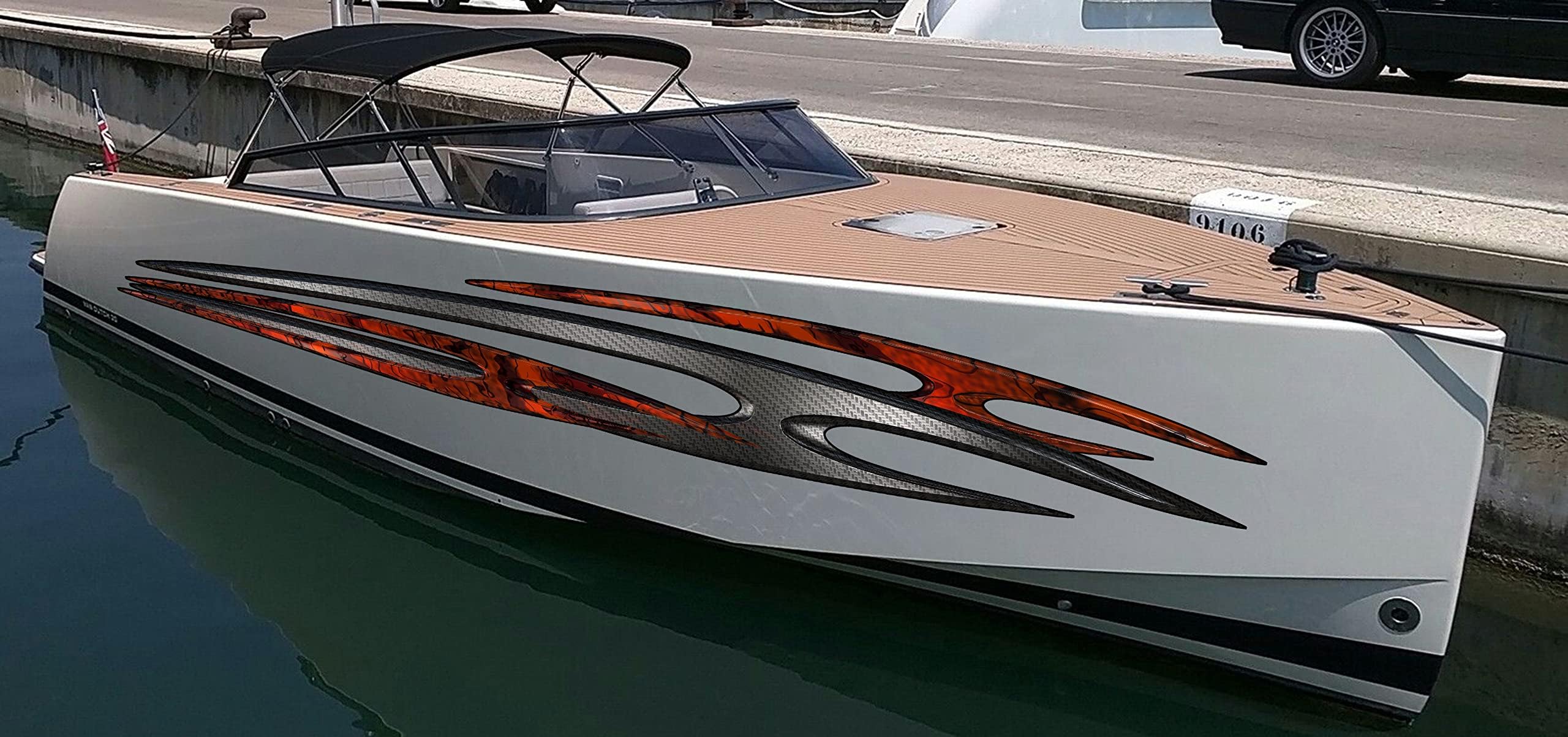 Tribal Speed Boat Vinyl Graphics, Tribal Racing Stripes Boat Sticker, 3D Tribal Boat Full Color Vinyl Sticker, Tribal Watercraft Vinyl Decal (5x30)