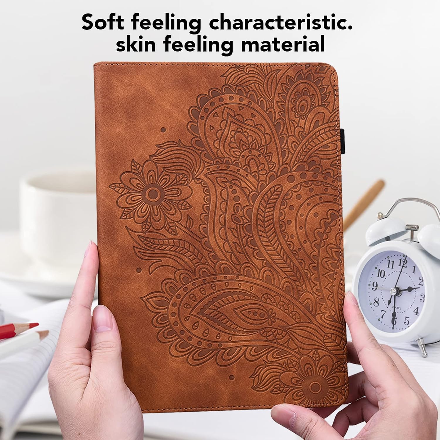 Case for Kindle Fire HD 10 & 10 Plus Tablet (13th/11th Generation, 2023/2021 Release) 10.1",PU Leather Folio Stand Embossed Flower Cover with Card Slots for Fire Tablet HD 10 2023 - Brown
