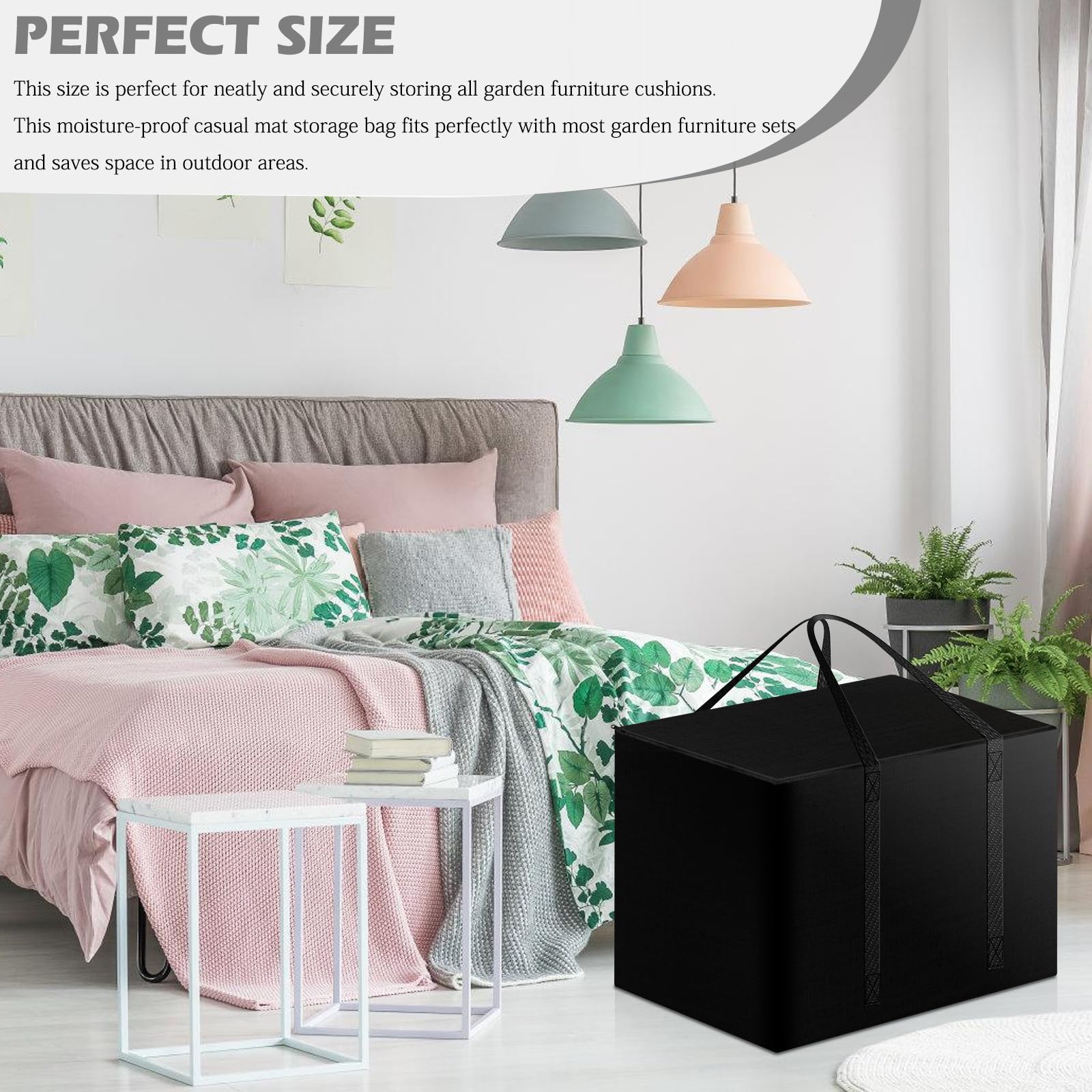 Sac de Rangement pour Salon de Jardin: Organisateur de Coussins de Meubles D'extérieur Imperméable, Rangement pour Coussins de Jardin en Tissu Oxford 420D, avec Poignée, 80x80x60cm, Noir