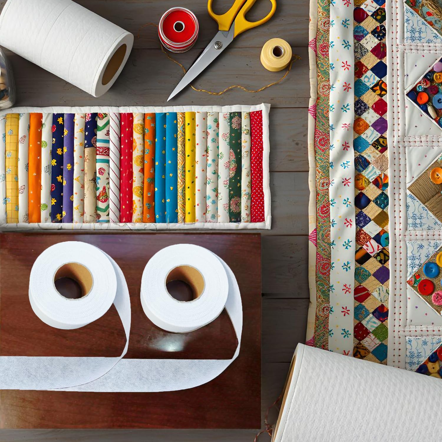 2 Rolls Fusible Batting Tape for Quilting -2 Inches x 30 Yards White Batting Seam Tape, Fusible Sheer Binding Tape for Batting Quitting Sewing