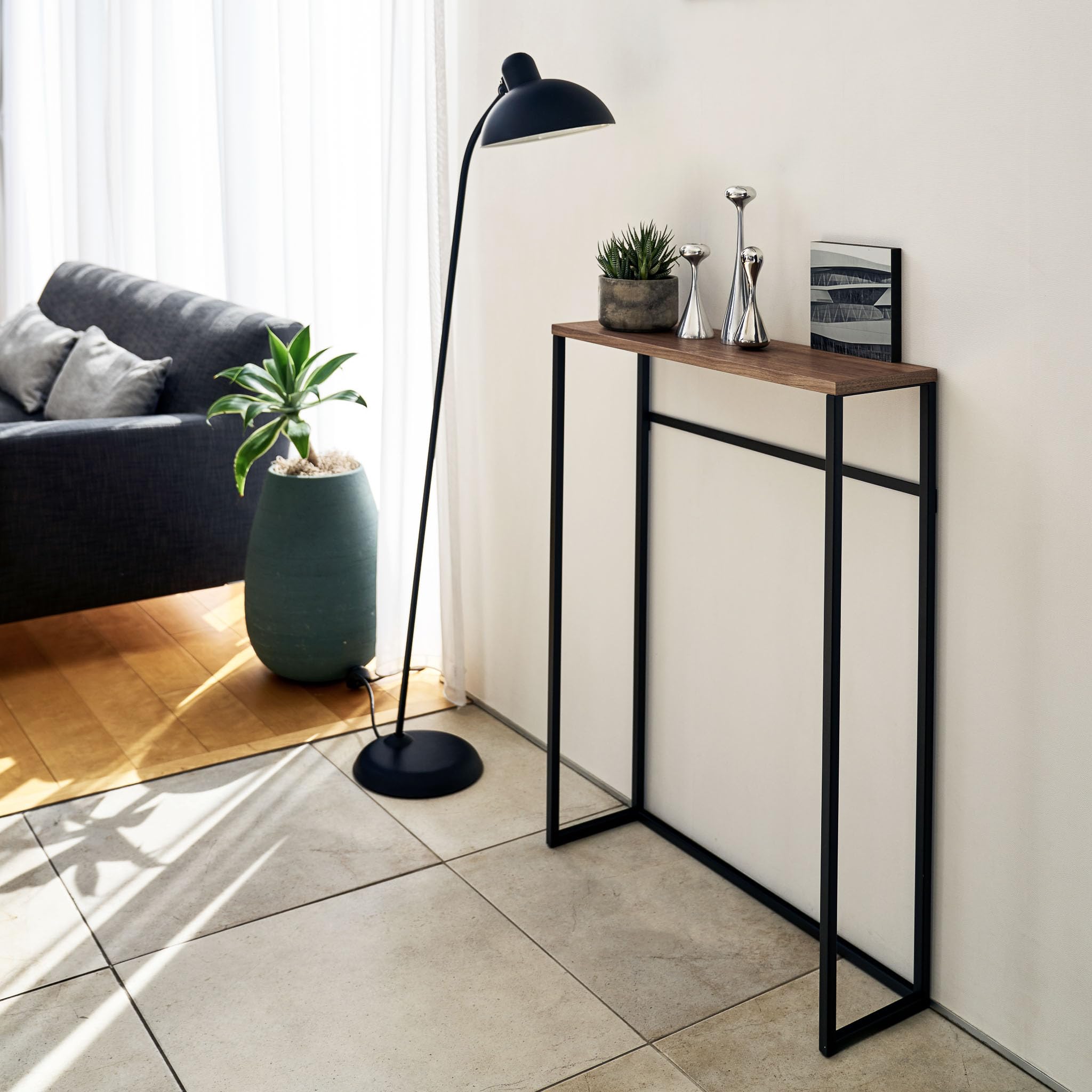 YAMAZAKI 5165 TOWER Console Table, black, Steel/Wood, 60 x 18.5 x 80.5 cm