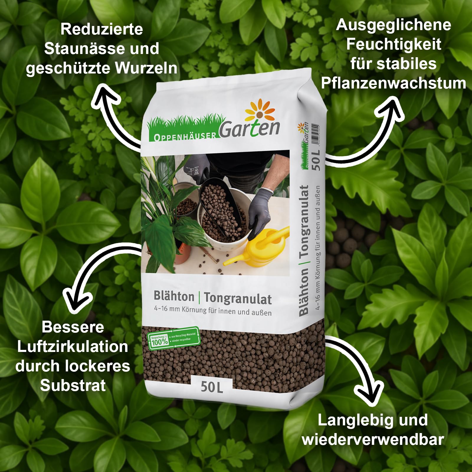Blähton 50L: Tongranulat 4-16 mm für Garten, Drainage und Hydrokultur in Pflanztöpfen, Zimmerpflanzen, für innen und außen