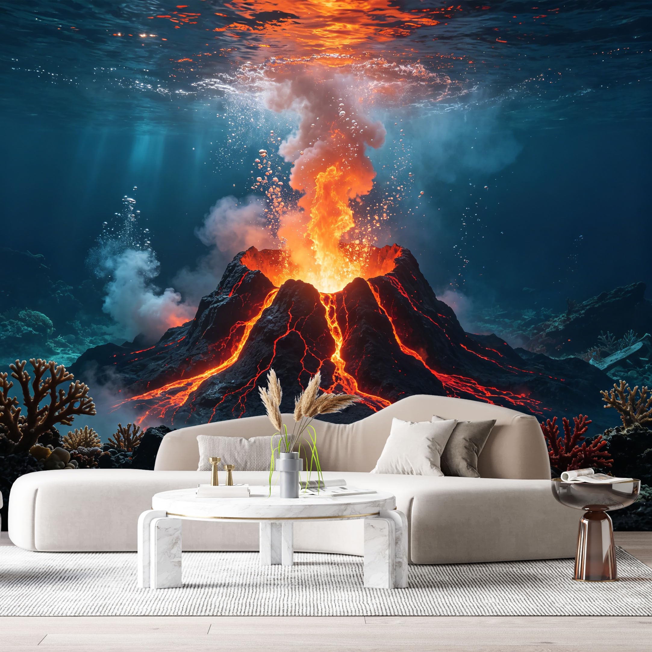 Custom Size Wall Murals Ocean Marine Underwater Volcano Eruption Coral Reef Lava Flow SelfAdhesive Wall Fabric Removable Large Wallpaper for Photo Living Room