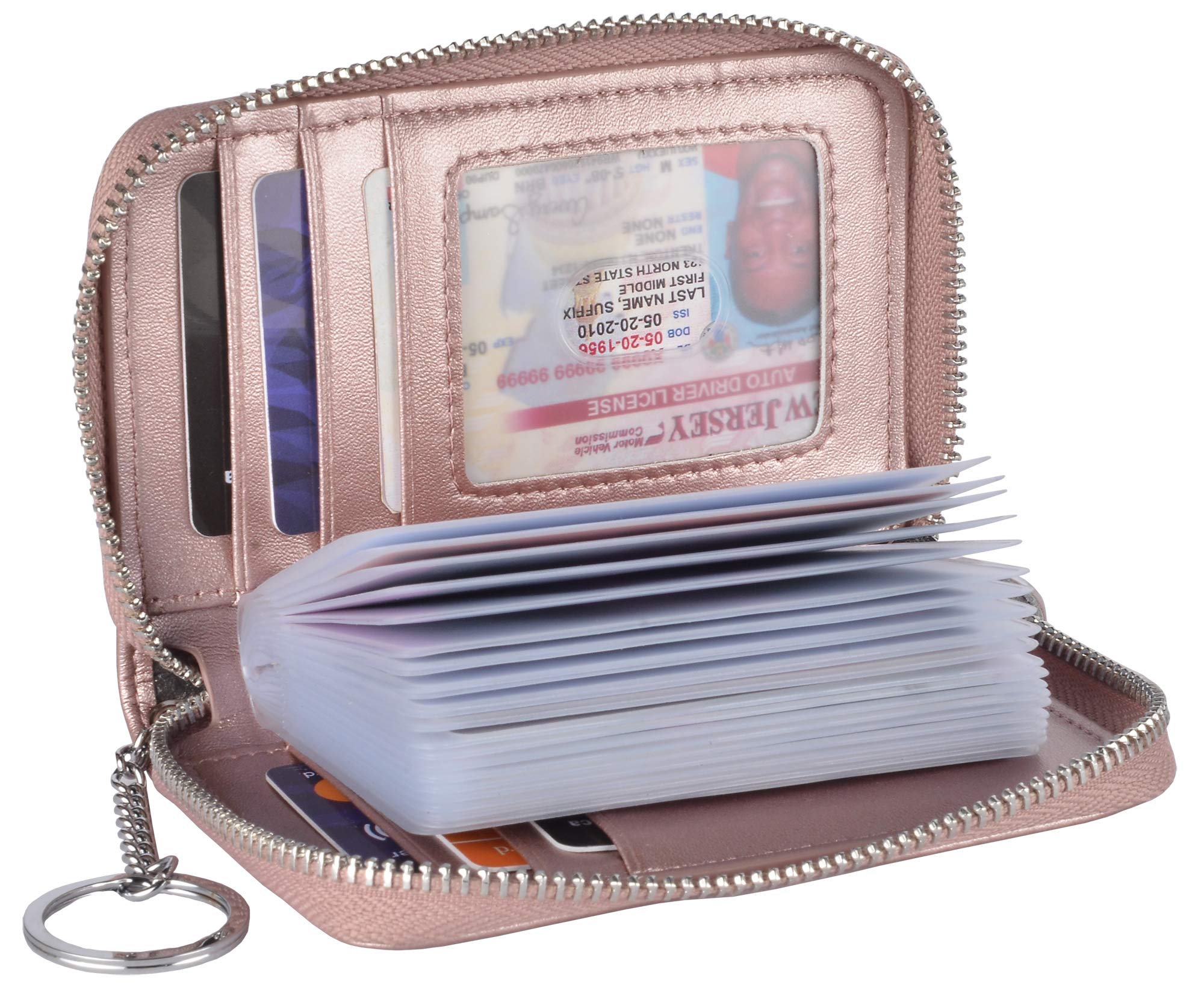 Credit Card Wallet Holder Zip Bifold Wallet Genuine Leather 25 Card Slots