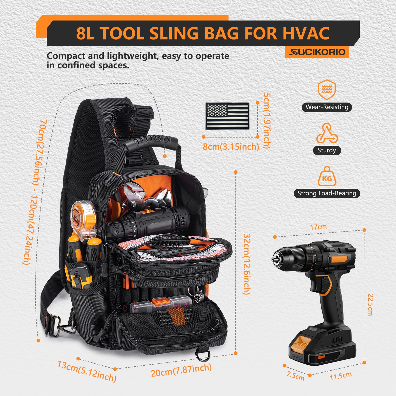 Sac Bandouliere a Outils Vide Petit Imperméable Pour Electricien | 1680D Sacoche Bandoulière à Outillage Sacs Porte-Outils Trousse de Transport à Outils Petite Tool Bag Pour HVAC, Charpentier
