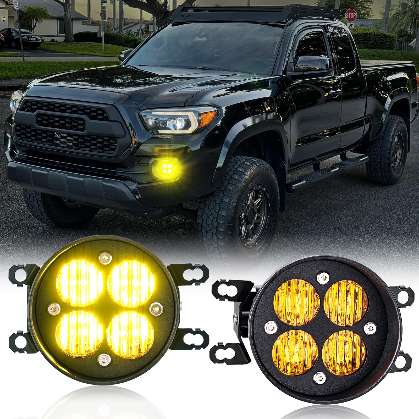 Yellow LED Fog Lights Fits For 2012-2023 Tacoma,2014-2021 Tundra,2010-2024 4Runner,2011-2019 Sienna,2009-2016 Corolla,2008-2013 LX570,2 Packs(SAE Fog Lamp,Amber LED Light Kit)
