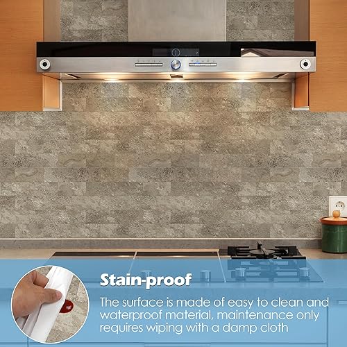 Vista 135 de Paquete de 1 lámina de revestimiento autoadhesivo de 12 x 12 pulgadas, baldosa de pared de PVC para cocina, baño, chimenea, mesa de lavandería o gris