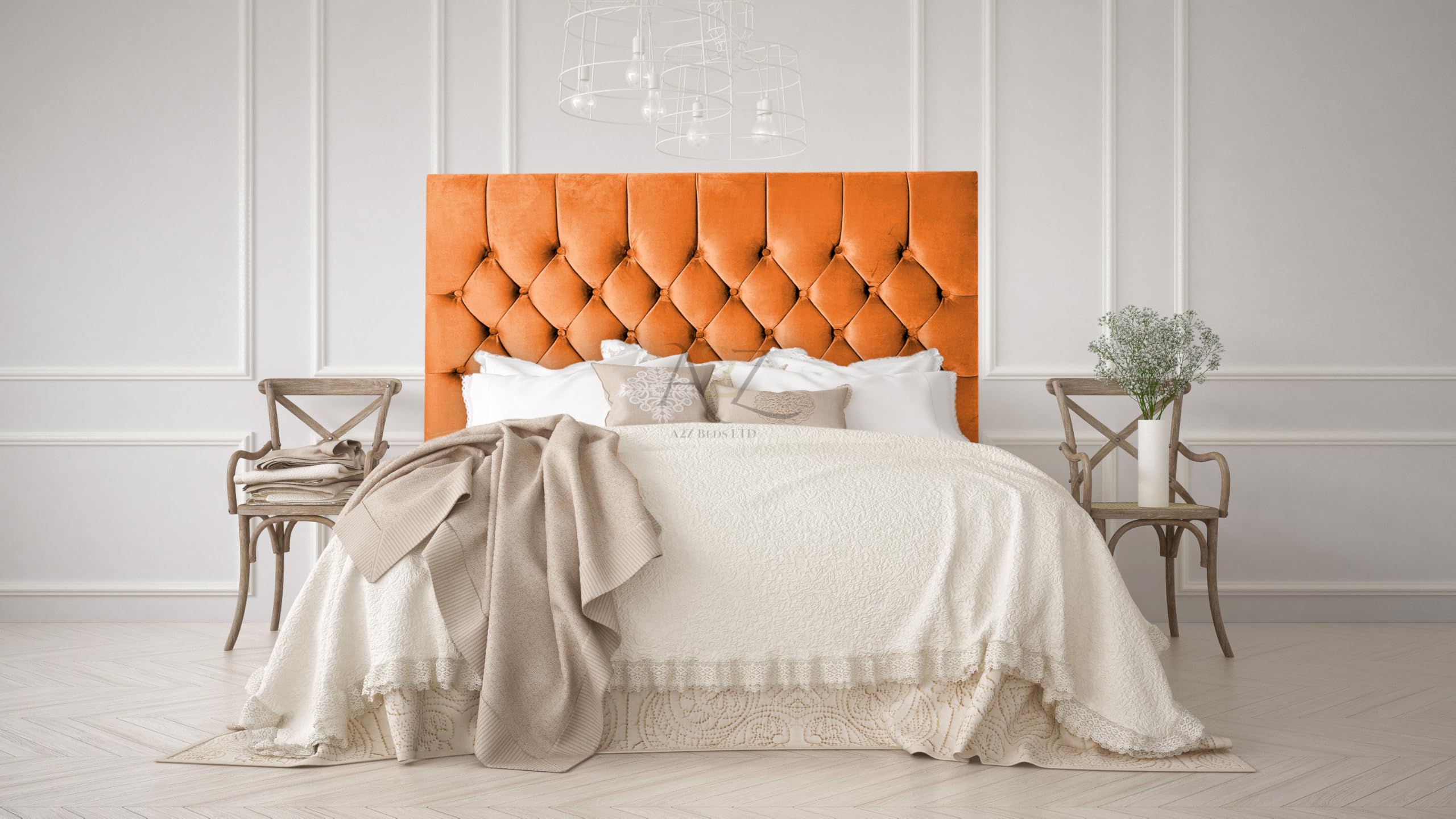 Chesterfield 30" Headboard Plush Velvet 3FT-4FT-4FT6-5Ft-6FT (Burnt Orange, 6FT Superking)