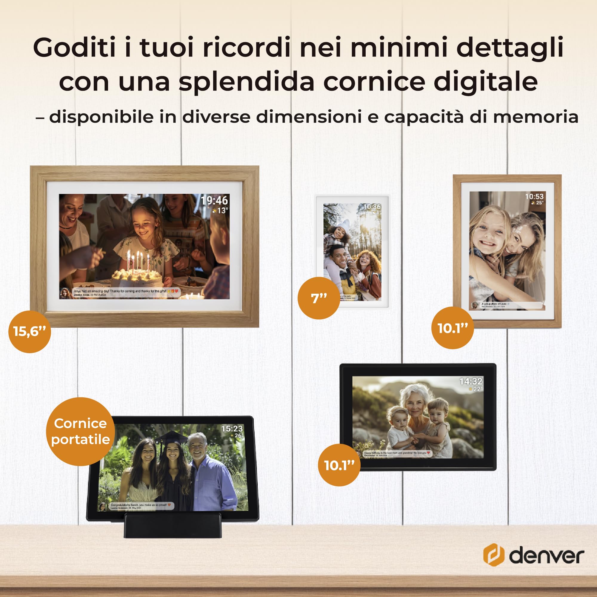 Cornice Digitale 10 Pollici WiFi – Schermo IPS HD 1280x800 – Portafoto Digitale Frameo Denver per Foto e Video – Cornice Elettronica Touchscreen Smart – 16GB Memoria – Slot microSD – Nera