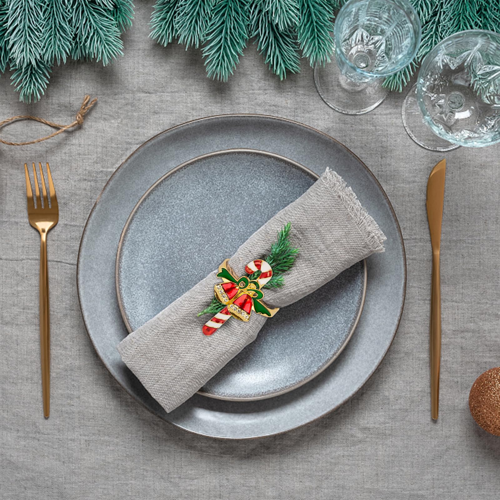 Lot De 6 Ronds De Serviette De Noël En Alliage Doré - Motifs Flocon, Bonhomme De Neige, Cloche Et Sapin - Décoration De Table Festive