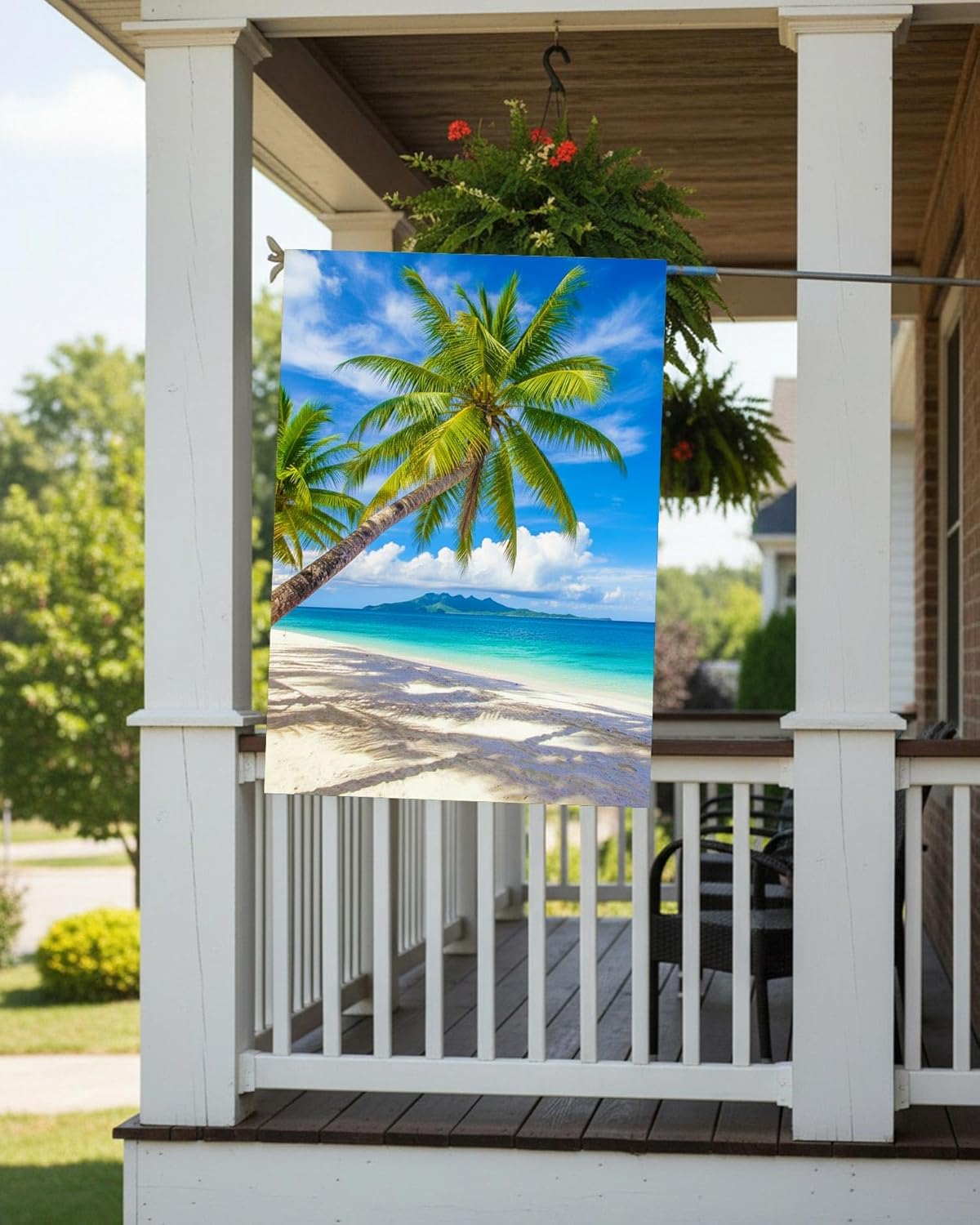 Tropical Beach Ocean Sea Palm Tree Summer Blue Landscape House Flag 28" x 40" Double Sided Polyester Welcome Yard Garden Flag Banners for Patio Lawn Home Outdoor Decor