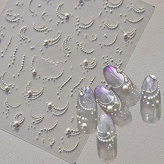 White French Tip Pearl Line Nail Art Stickers 5D Embossed Romantic French Tip Nail Decals for Women Girls Valentine's Nail Art Decoration