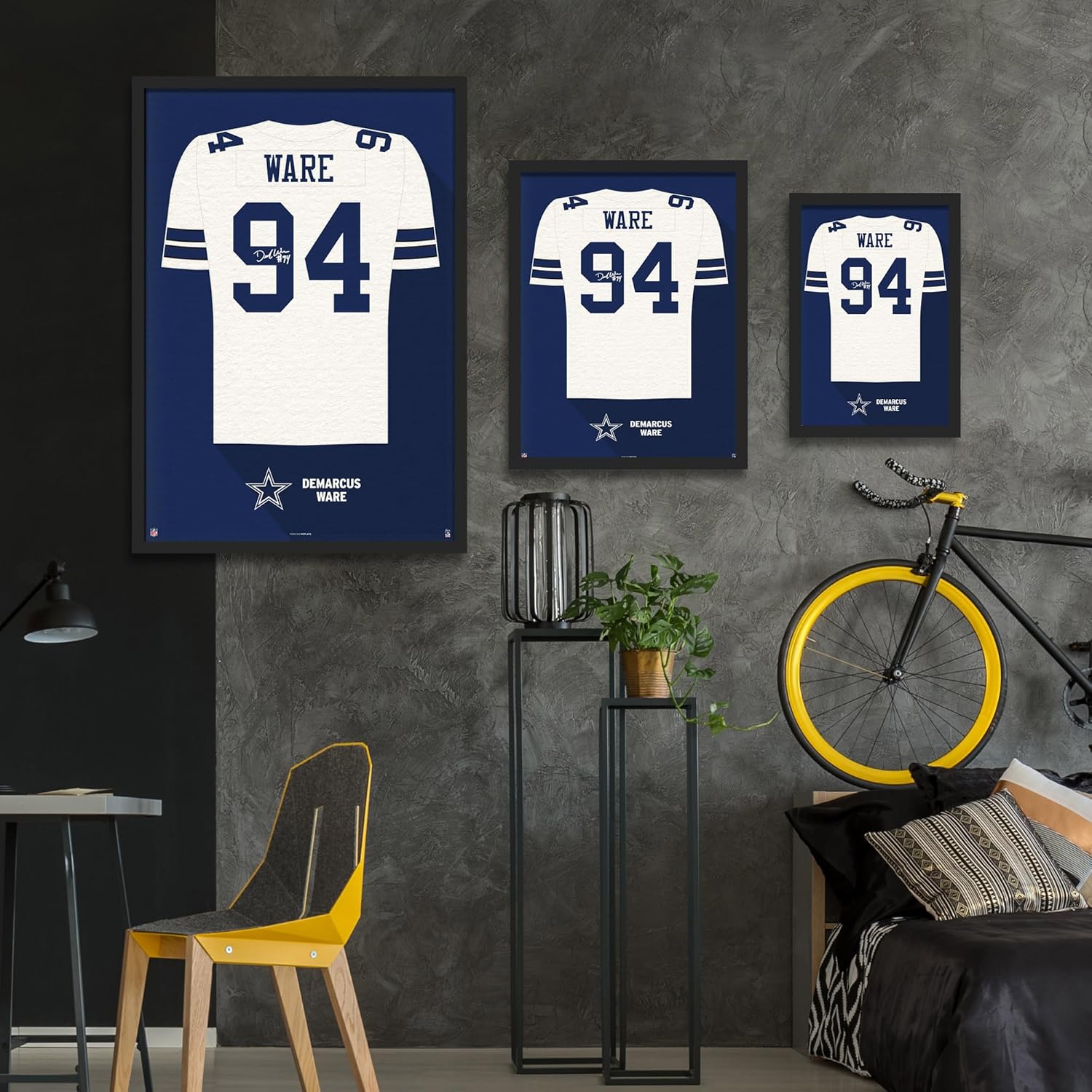 Sporticulture NFL American Football Dallas Cowboys - DeMarcus Ware Jersey Print Framed Wall Art Picture Poster for Boys Bedroom and Man Cave Decor - Ready to Hang, White 14" x 20", Small