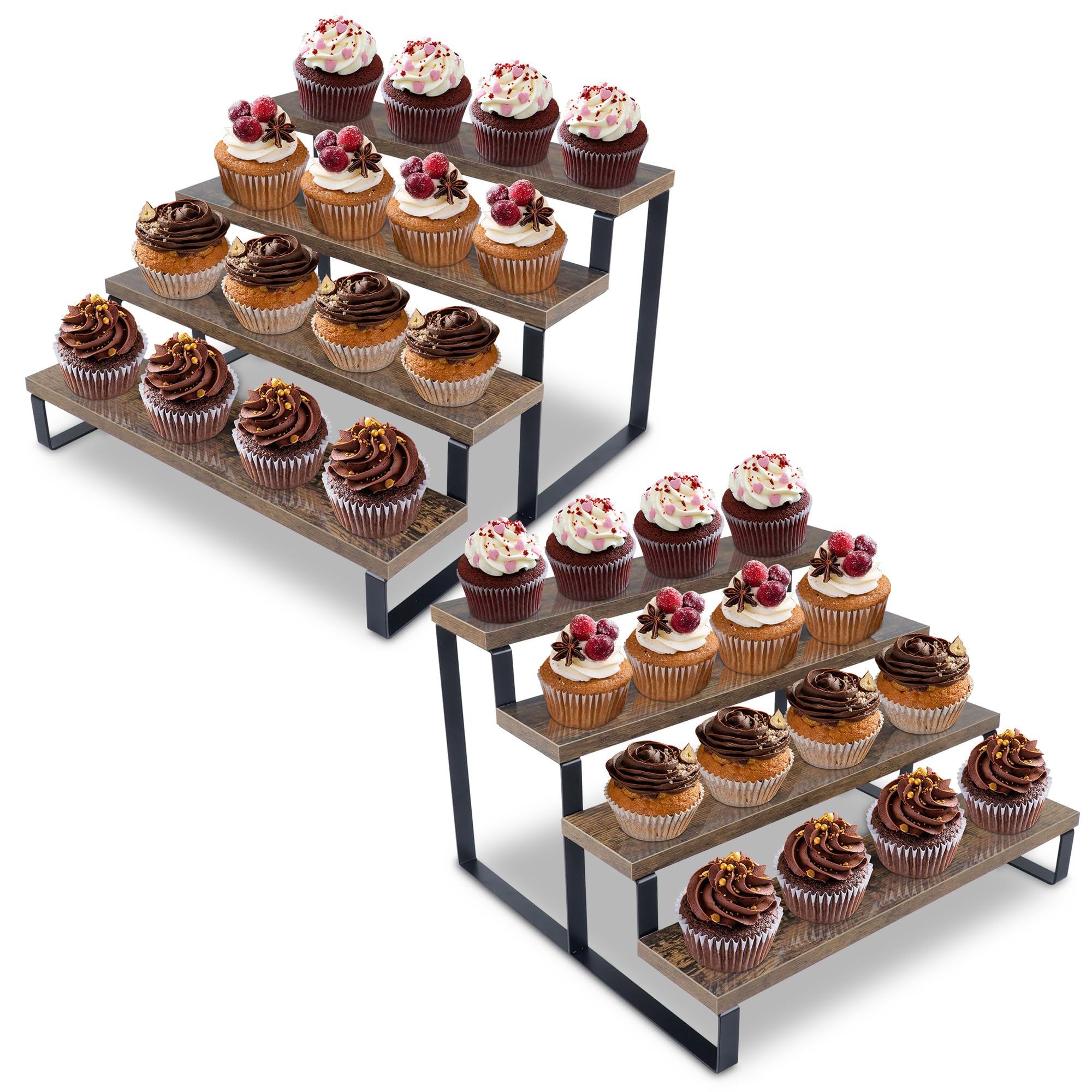 Wooden Cupcake Stand, 4 Tier Rustic Cupcakes Stands, Stepped Cupcake Ladder, Wood Display Stand Riser Shelf for Desserts, Perfume, Spice, POP Firgures and Collections
