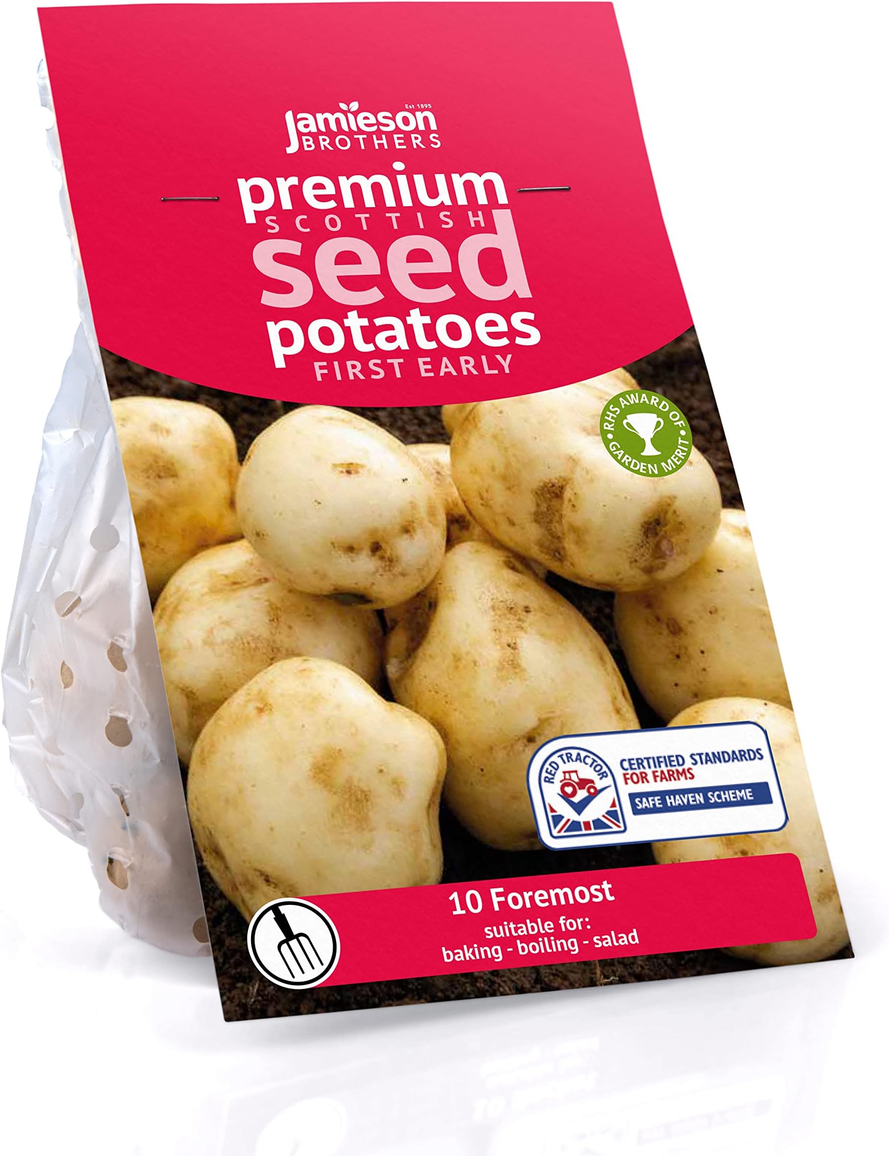 Jamieson Brothers 10 Tuber Foremost Seed Potatoes – JBA First Early Grow Your Own Spuds – For Baking, Salads & Boiling – Scottish-Grown & Ready to Plant at Home in Pots, Gardens & Allotments