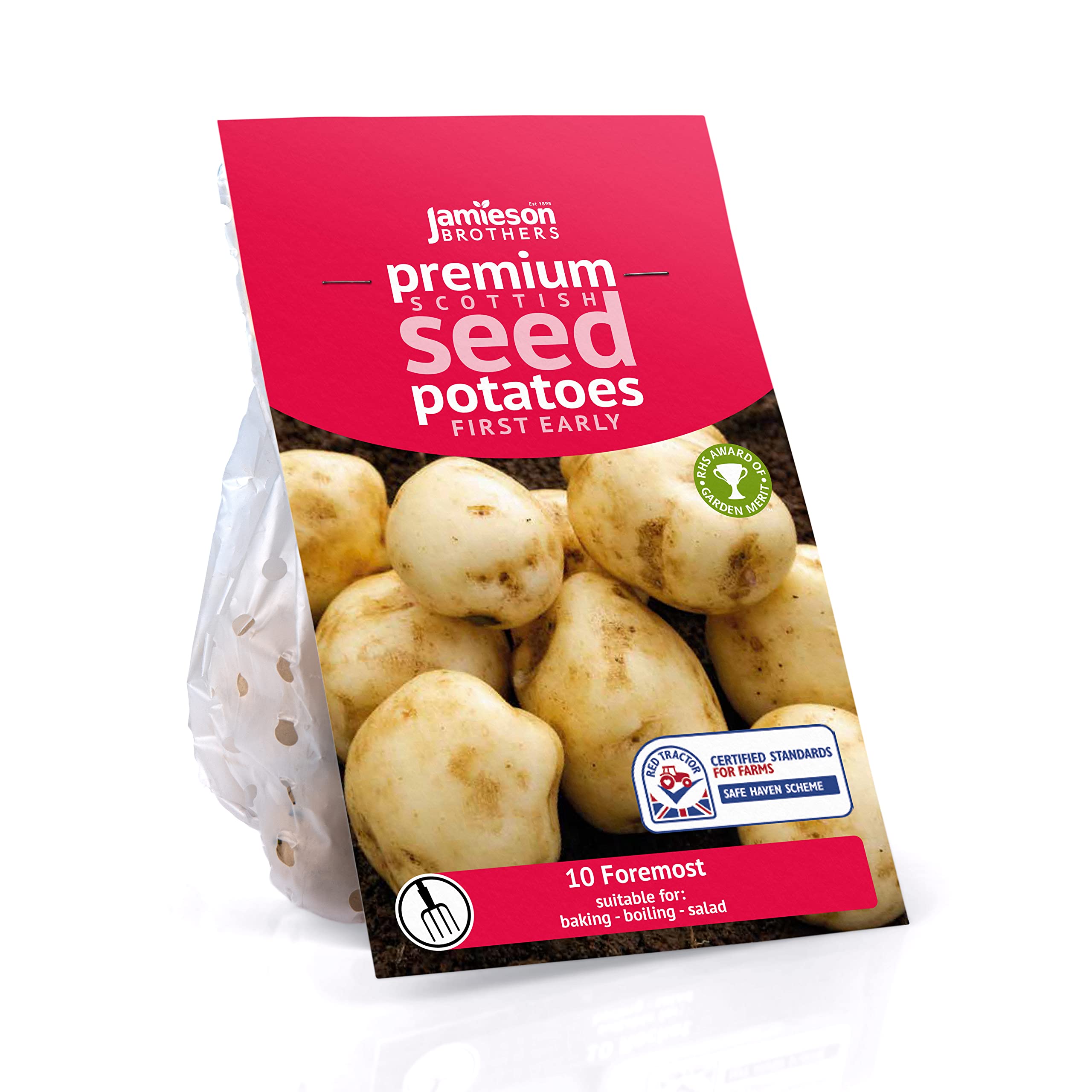 Jamieson Brothers 10 Tuber Foremost Seed Potatoes – JBA First Early Grow Your Own Spuds – For Baking, Salads & Boiling – Scottish-Grown & Ready to Plant at Home in Pots, Gardens & Allotments