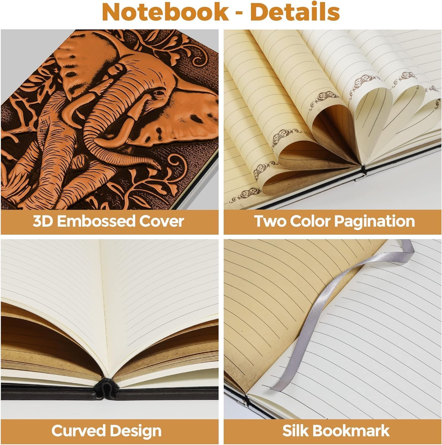 Brijshi 3D Elephant Copper DND Vintage Leather Diary Journal Writing Note Book with 200 Pages A5 Journal Planner Diary Antique Handmade Travel Dairy Notebooks Gift for Kids Men Women 1