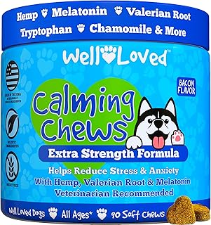 Calming Chews for Dogs - Dog Anxiety Relief, Made in USA, Vet Recommended, Dog Calming Chews - Anxiety Relief Treats, Melatonin for Dogs, Hemp Dog Treats for Calming, Extra Strength