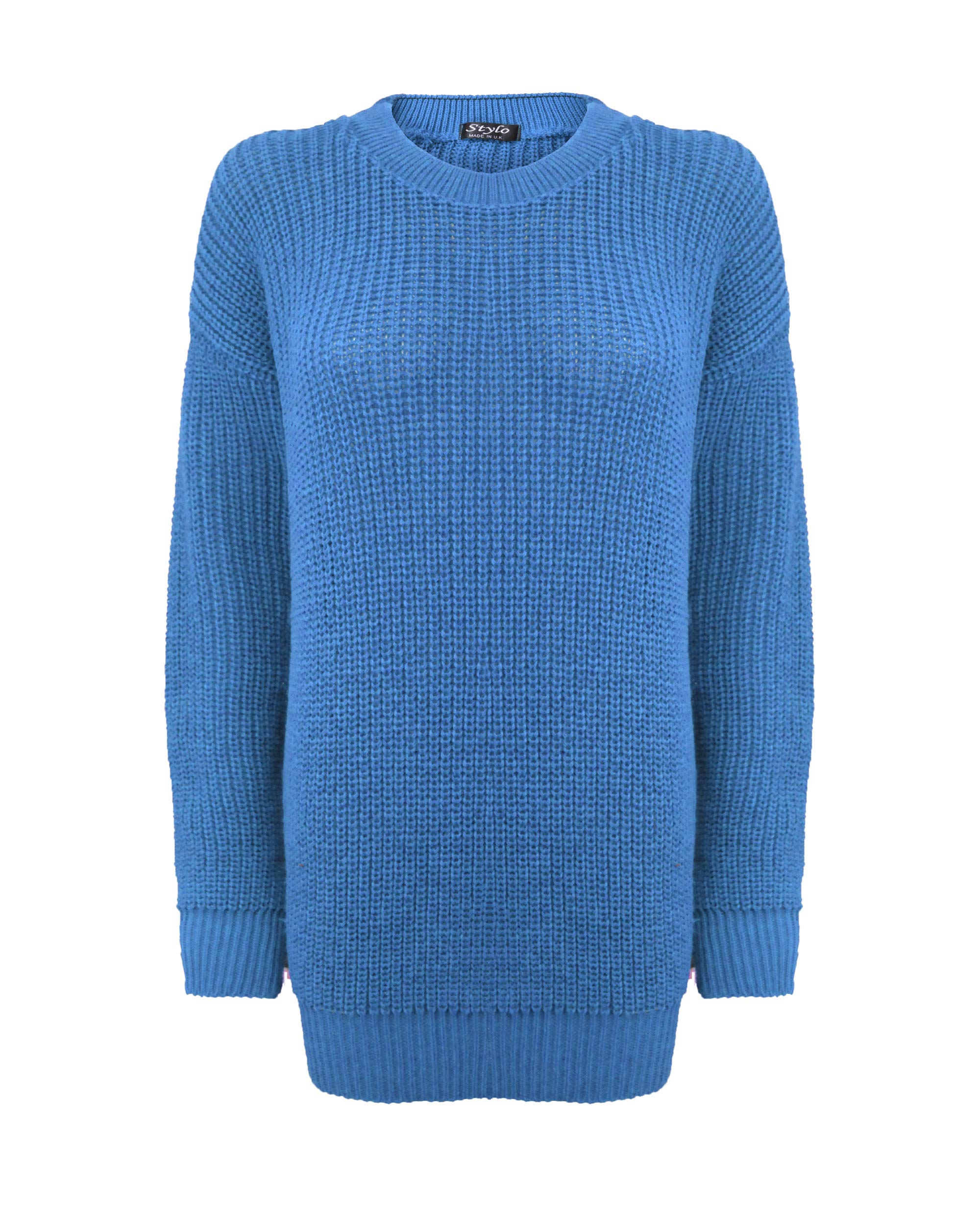 TOP VENDOR Ladies Women Knitted Long Sleeves Crew Neck Over Sized Fisher Knit Baggy Jumper Chunky Knit Sweater TOP Plus Size[Blue,2XL]