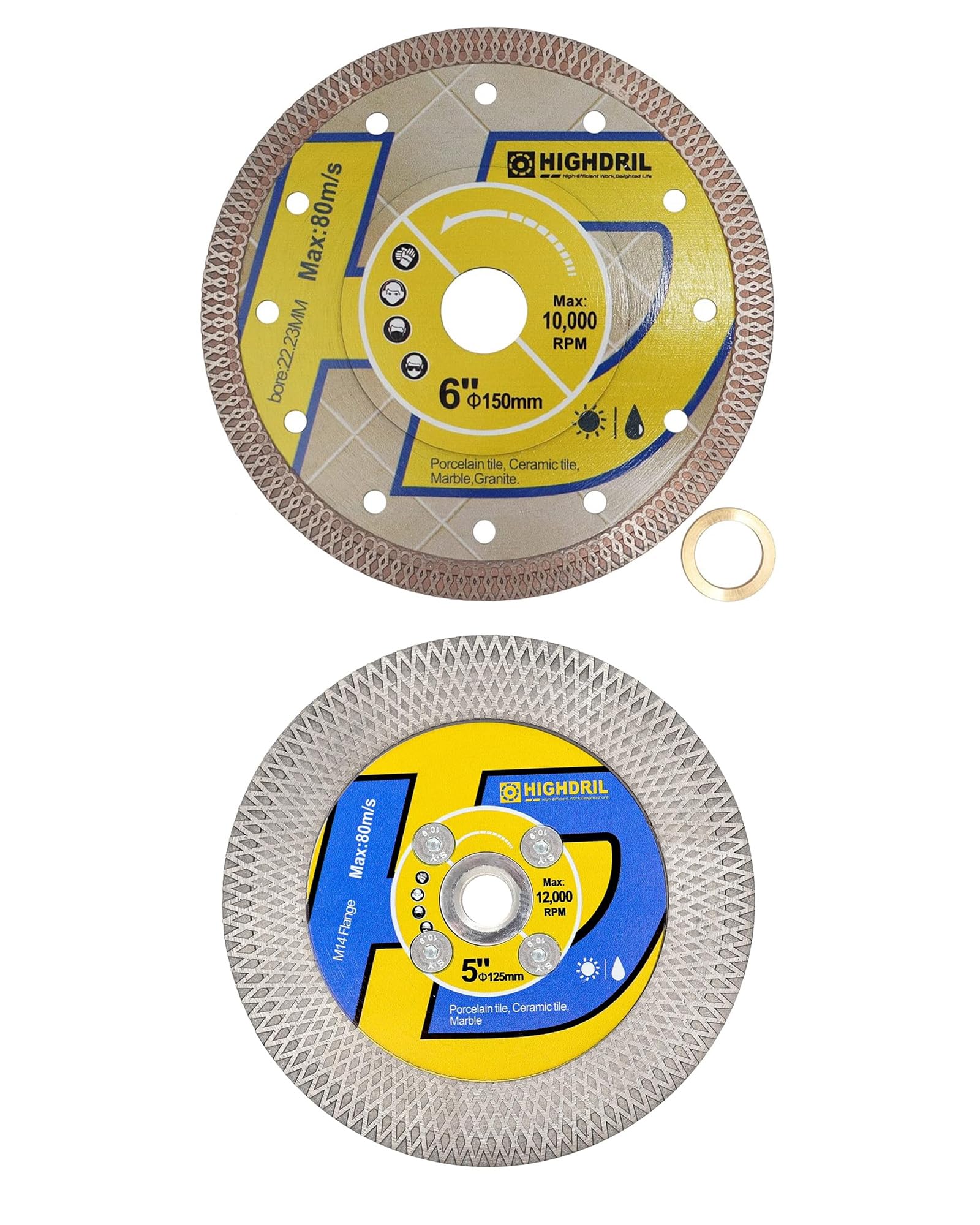 Hoja de diamante super fina, HIGHDRIL 150 mm y HIGHDRIL Disco Diamante Porcelanico 125mm x M14