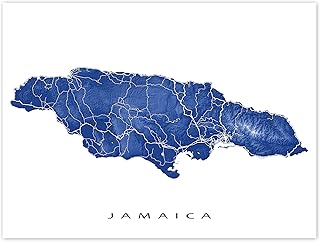 Jamaica Map of Jamaica Print 8x10, Jamaica Island Poster 24x36, Jamaica Wall Art Decor, Caribbean Islands, Negril, Montego Bay