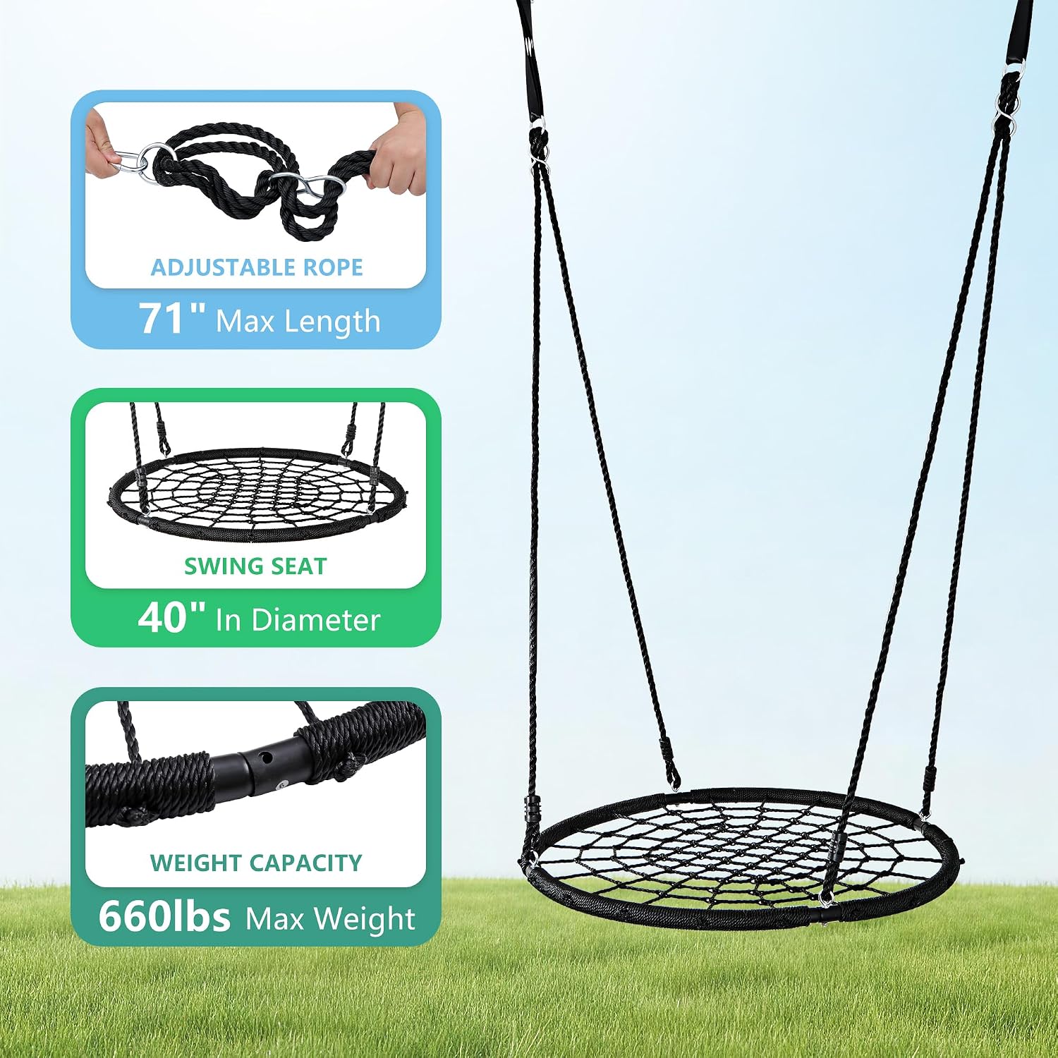 ZENY Spider Web Tree Swing for Kids and Adults, Steel Frame, 660 lb Capacity, Outdoor Swing Set (40 inch)