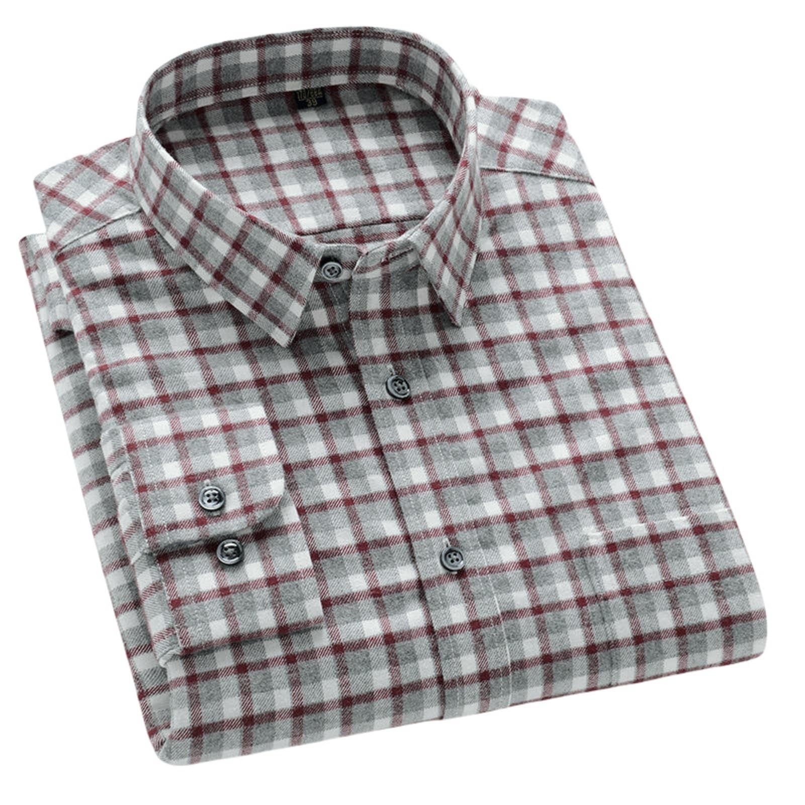 Camicia da uomo a maniche lunghe in cotone scozzese flanella con risvolto