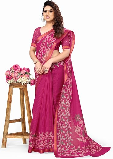 MIRCHI FASHION Kota Doria Cotton Saree with Blouse Piece | Paisley Block Printed Saree for Women | Traditional Ethnic Dail...