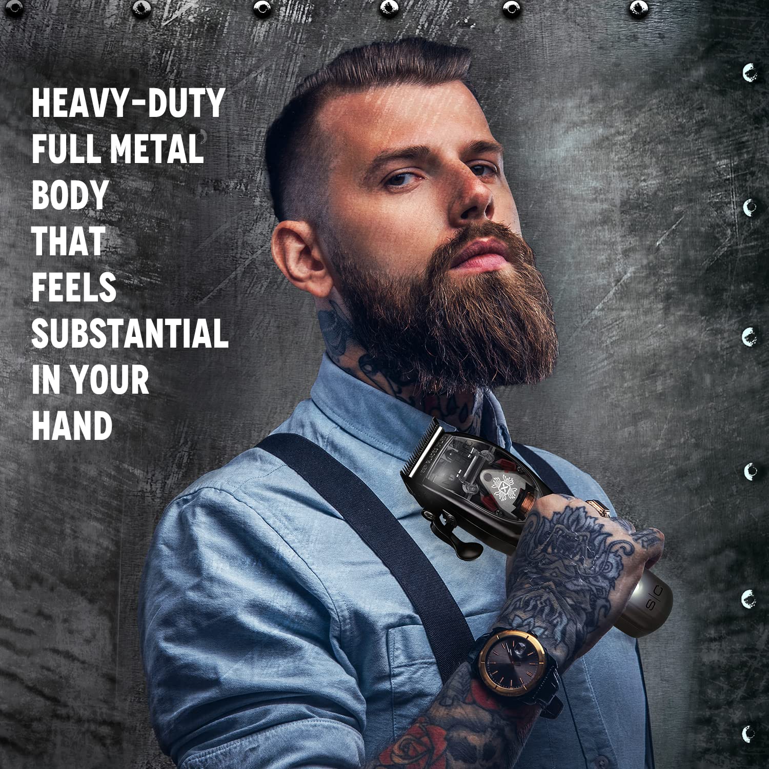 Professioneller Herren-Haarschneider Stylecraft by Gamma Più, Clipper mit Magnetmotor, 180 Minuten Autonomie ohne Kabel, Verstellbare Klinge, 8 Kämme, Klingenständer, Stabiles Metallgehäuse