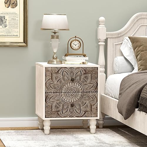 Miniatura 10 de COSIEST Mesita de noche vintage, mesa auxiliar de 2 niveles de MDF, mesa de noche con acento de madera y cajón de almacenamiento con estante de