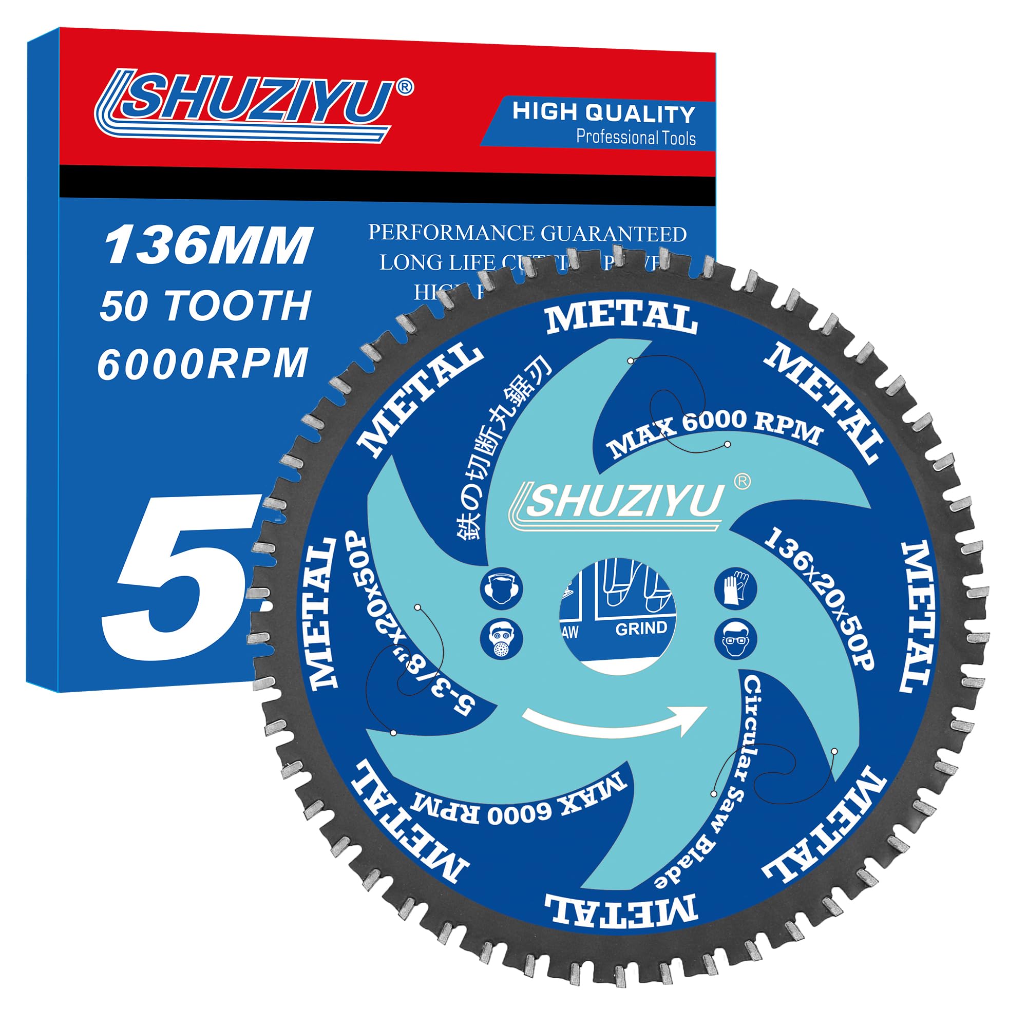 LSHUZIYU 136mm-30T, Metaalwerkende cirkelzaagblad, middengat 20 mm met 15,88 mm wasmachine, compatibel op draadloze zaag, metaal, stalen ijzeren staaf, plaat, hoeksnijden