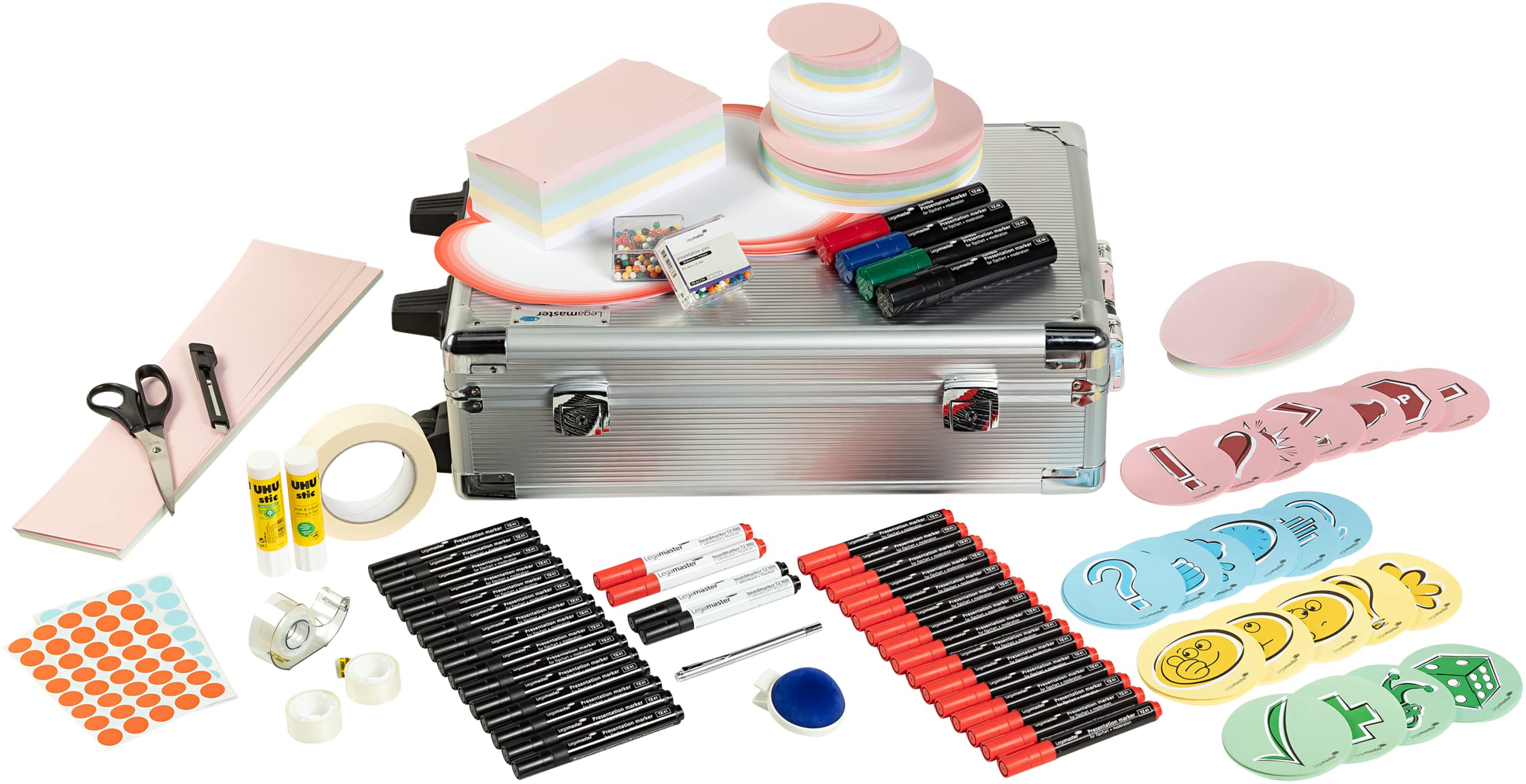 Legamaster Professional mobiler Moderationskoffer 3200-tlg. - hochwertiger Trolley-Koffer mit Zubehör für Seminare, Präsentationen und Moderationen - aus Aluminium mit Rollen, Metall